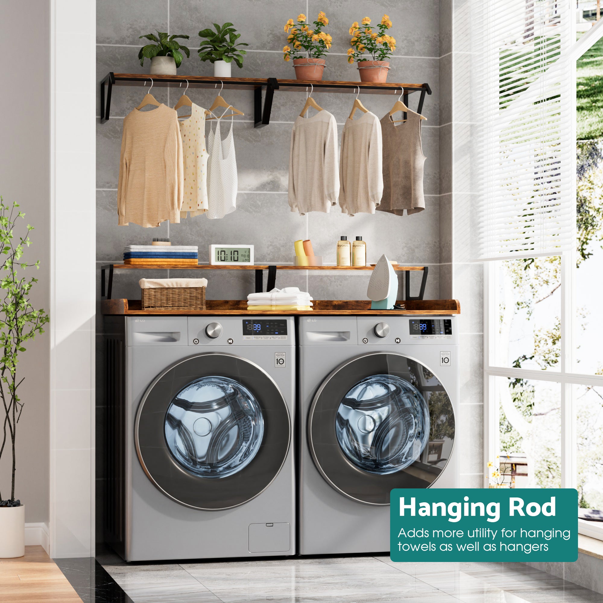 Advwin Washer Dryer Countertop with Hanging Rod