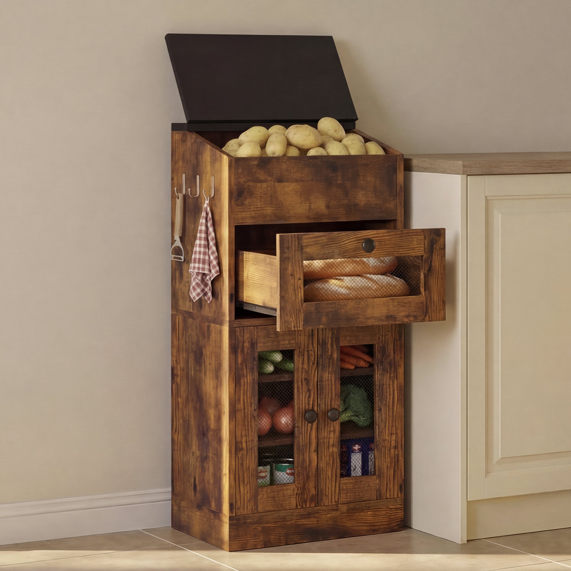 Advwin Multi-Compartment Wooden Fruit & Vegetable Cabinet