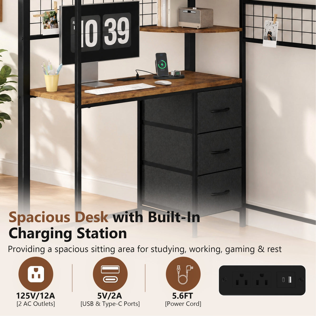 Advwin Loft Bed with Storage Headboard & Power Outlets