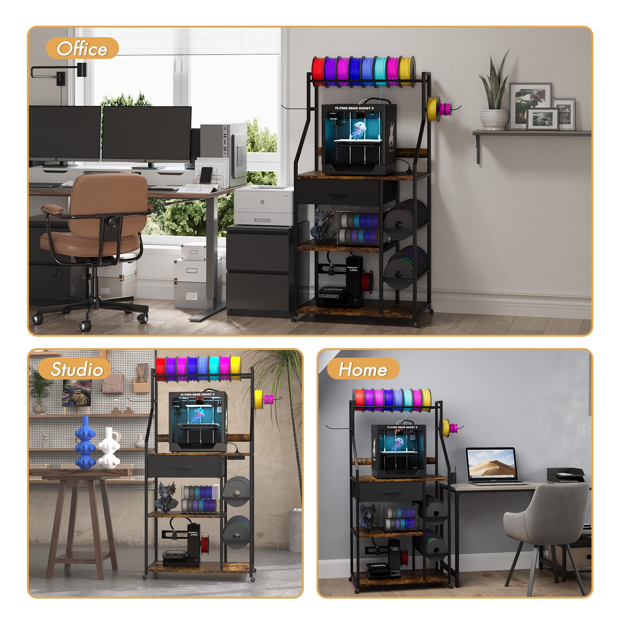 Advwin 4-Tier 3D Printer Stand w/ Drawer & Outlet