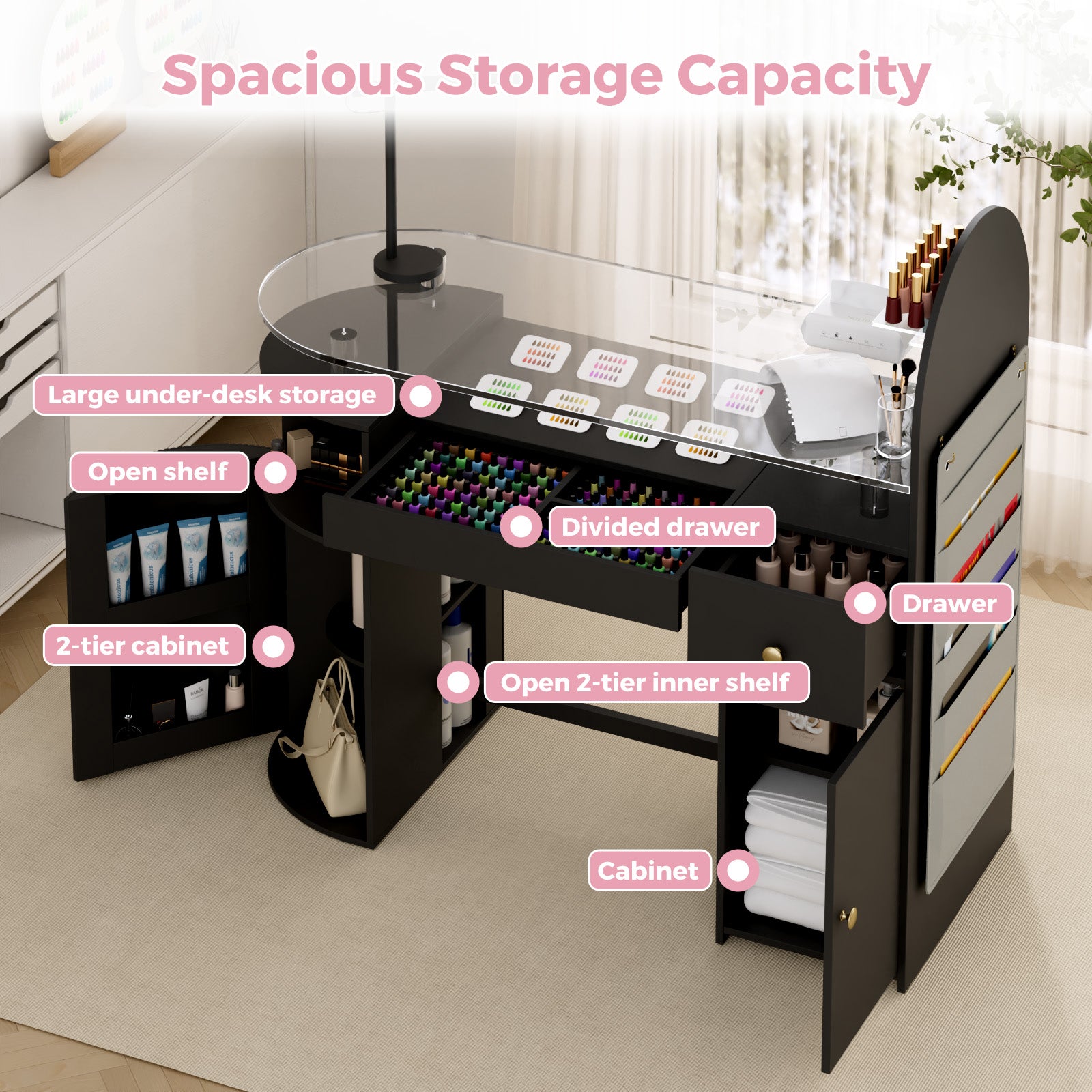 Advwin Nail Table with Tempered Glass Top