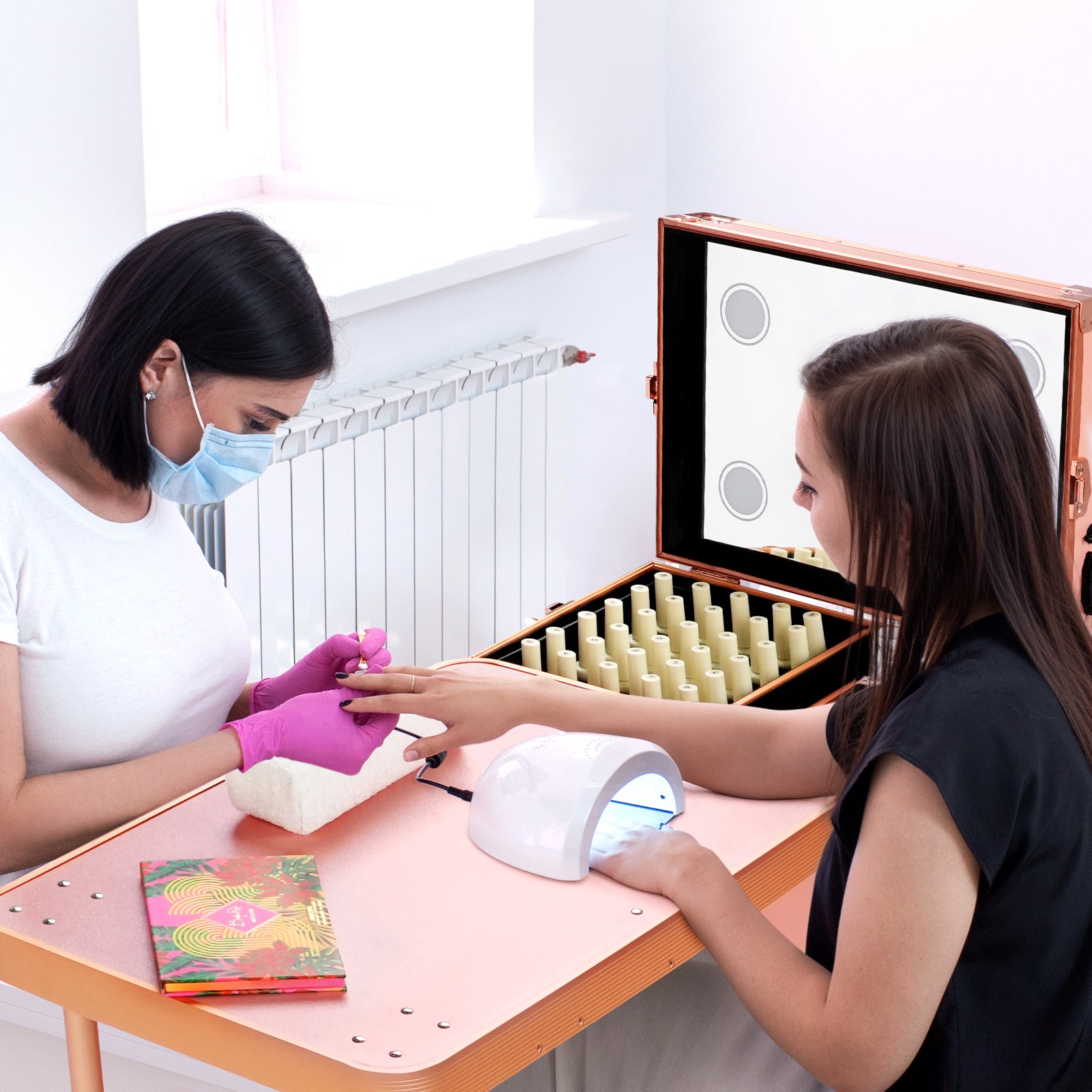 Advwin Foldable Manicure Table LED Mirror 4 Drawers