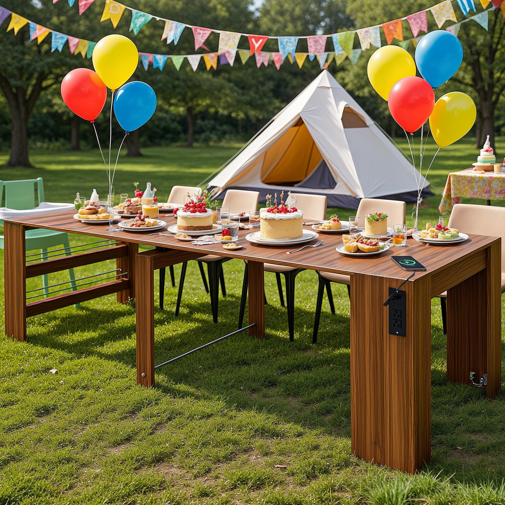 Advwin Extendable Dining Table with Outlet