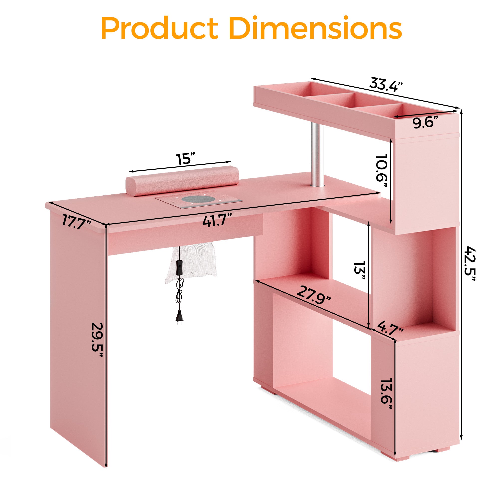 Advwin L-Shaped Rotating Nail Table with Dust Collector