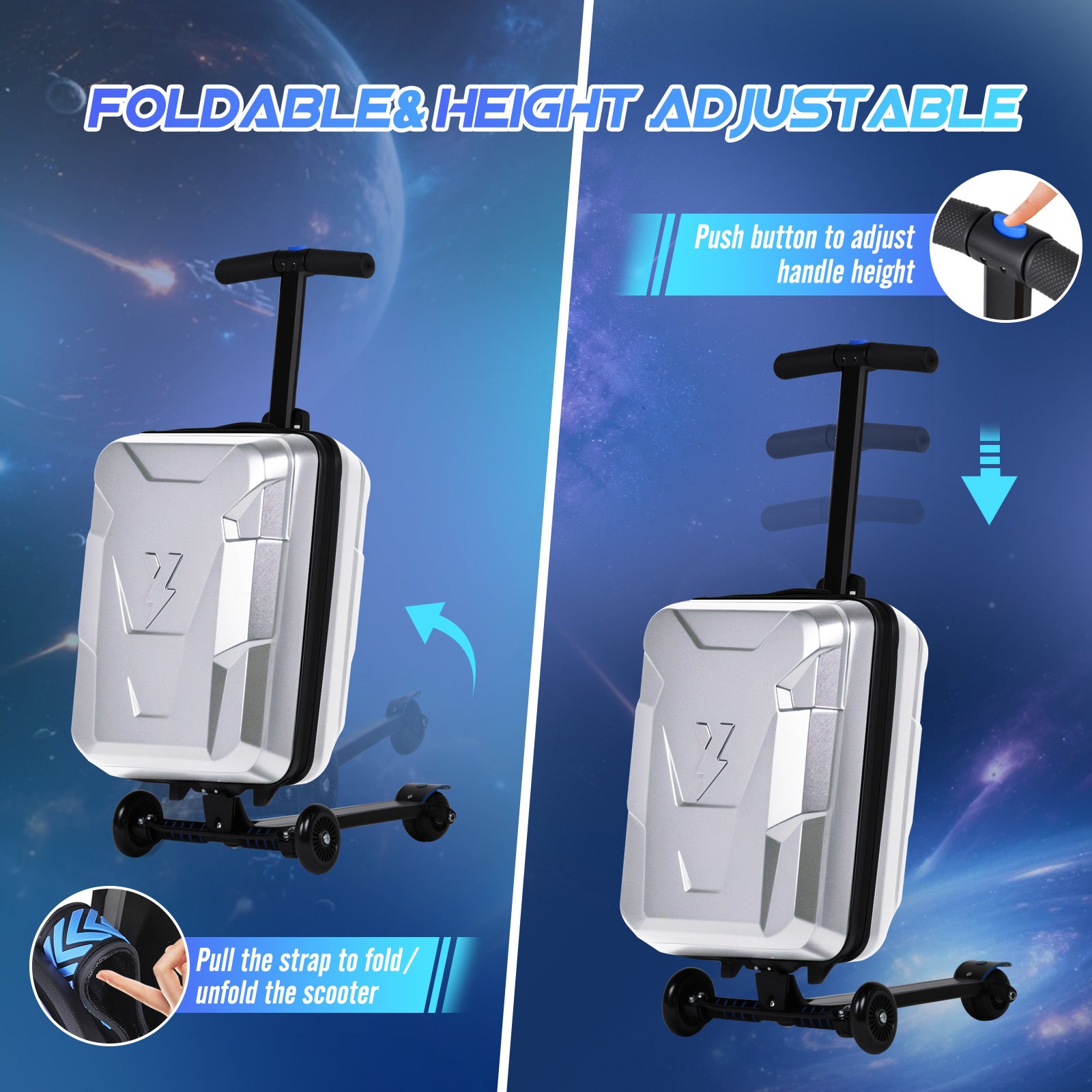Advwin Foldable Carry On Scooter Suitcase for Kids