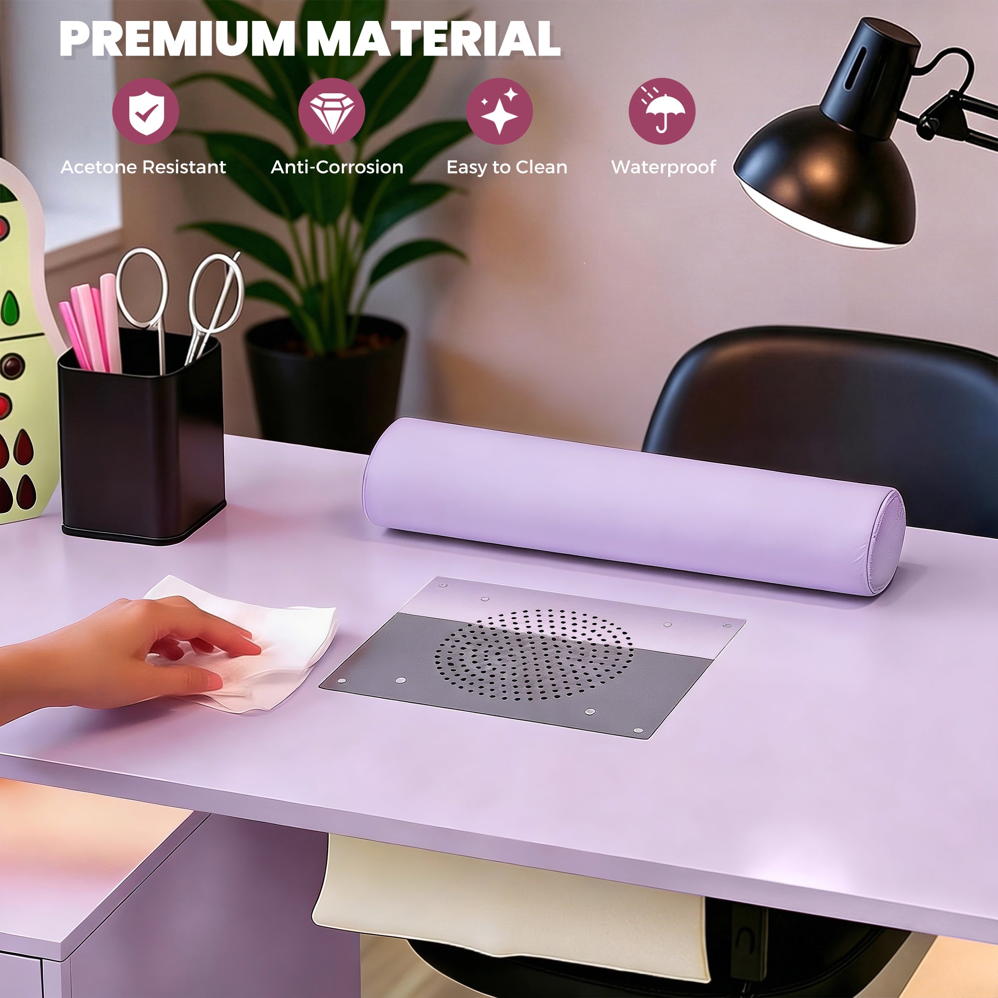 Advwin Nail Table w/ Dust Collector & Lockable Wheels Purple