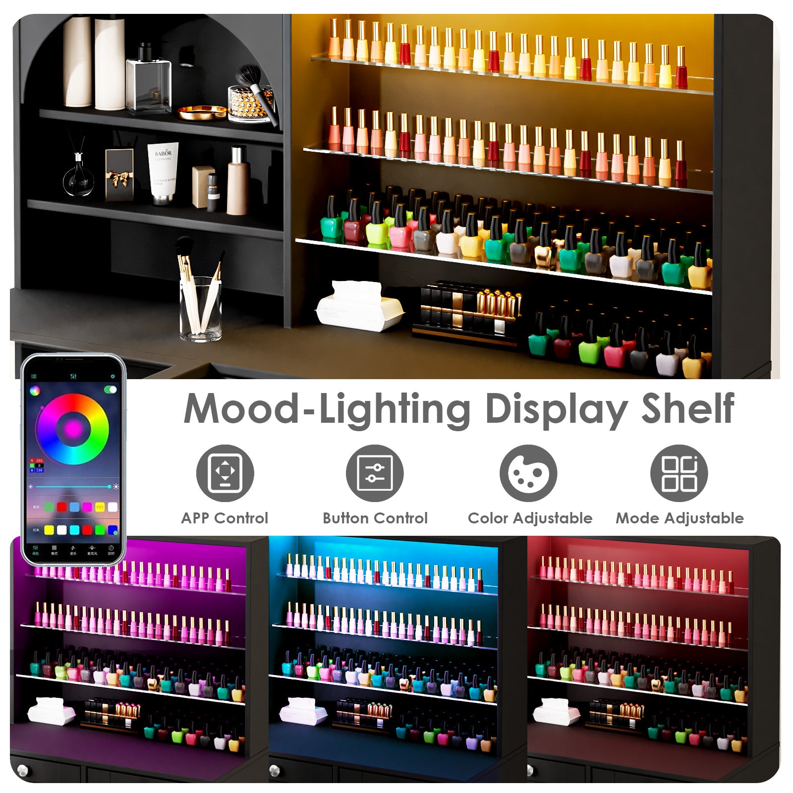 Advwin Nail Table w/LED Display Shelf Glass Table Top (Pre-Order)