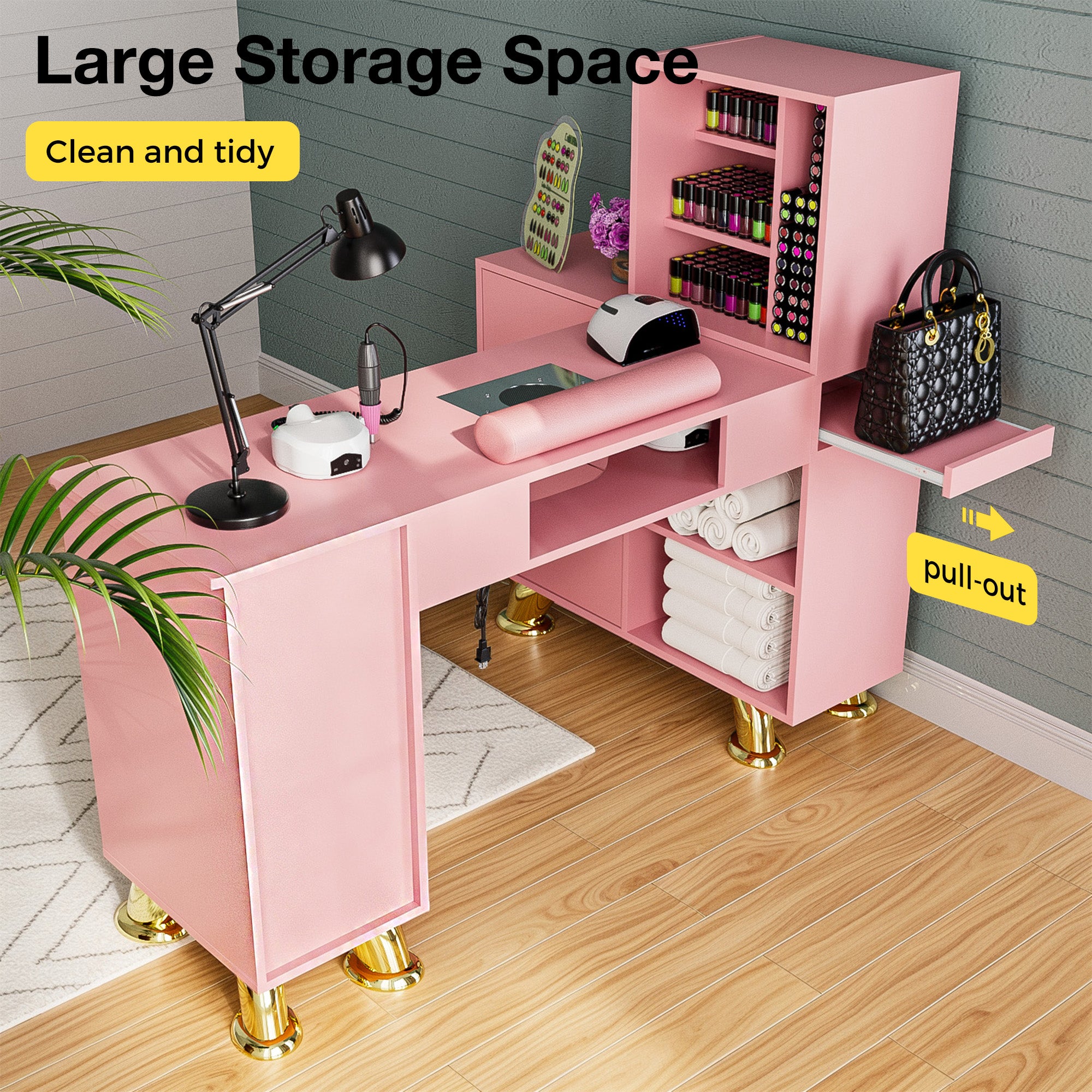 Advwin L-Shaped Manicure Table with Drawers Shelves