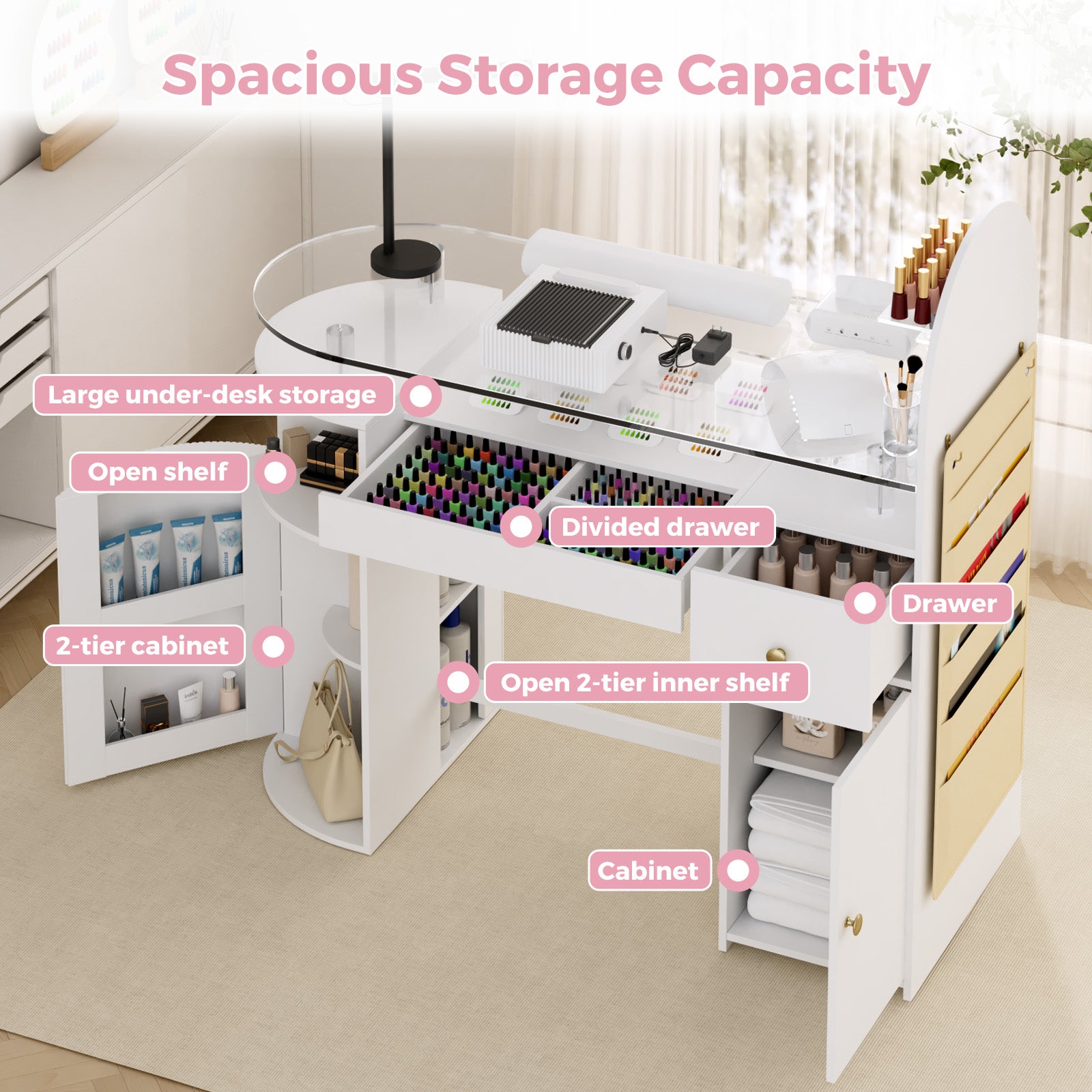 Advwin Nail Table with Tempered Glass Top