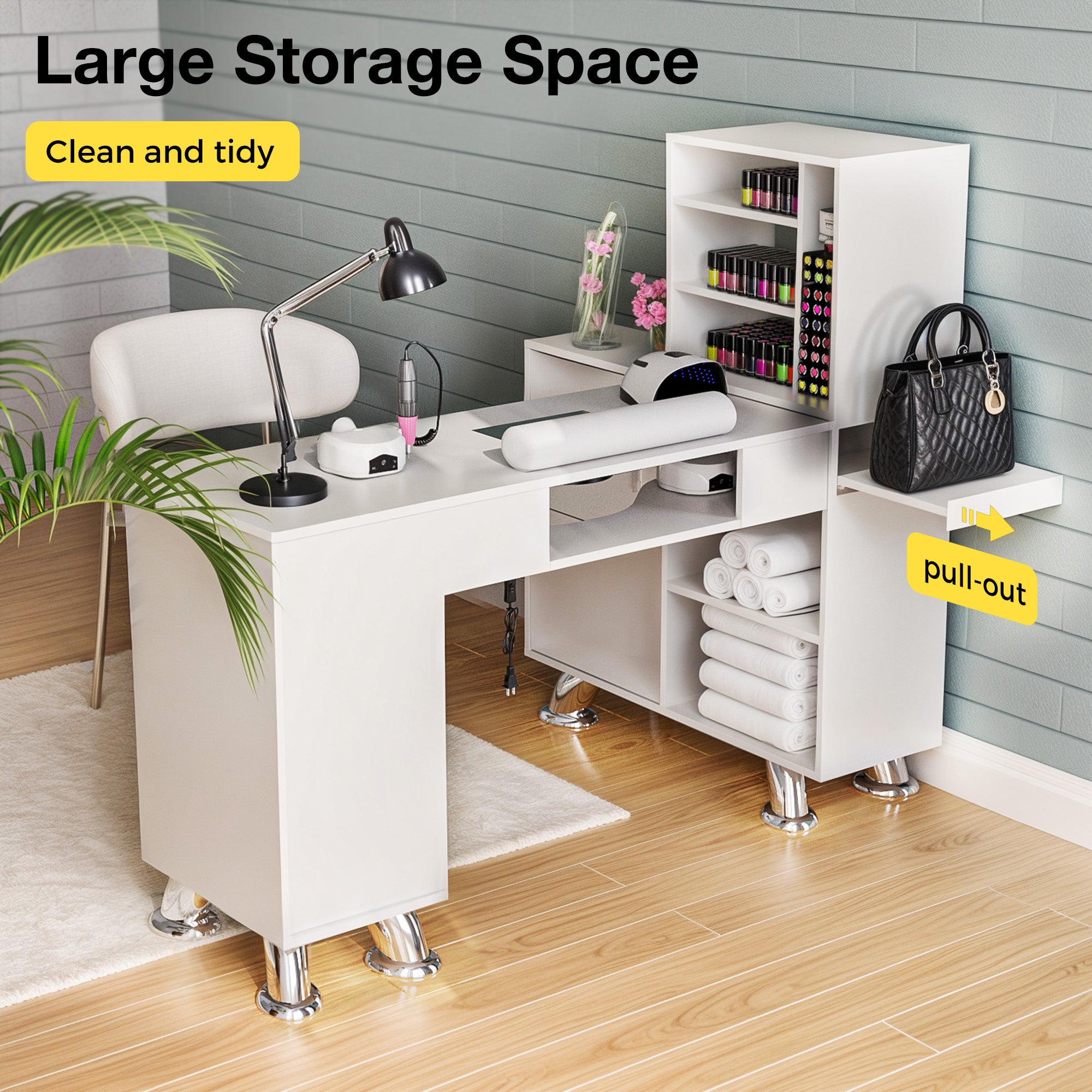 Advwin L-Shaped Manicure Table with Drawers Shelves