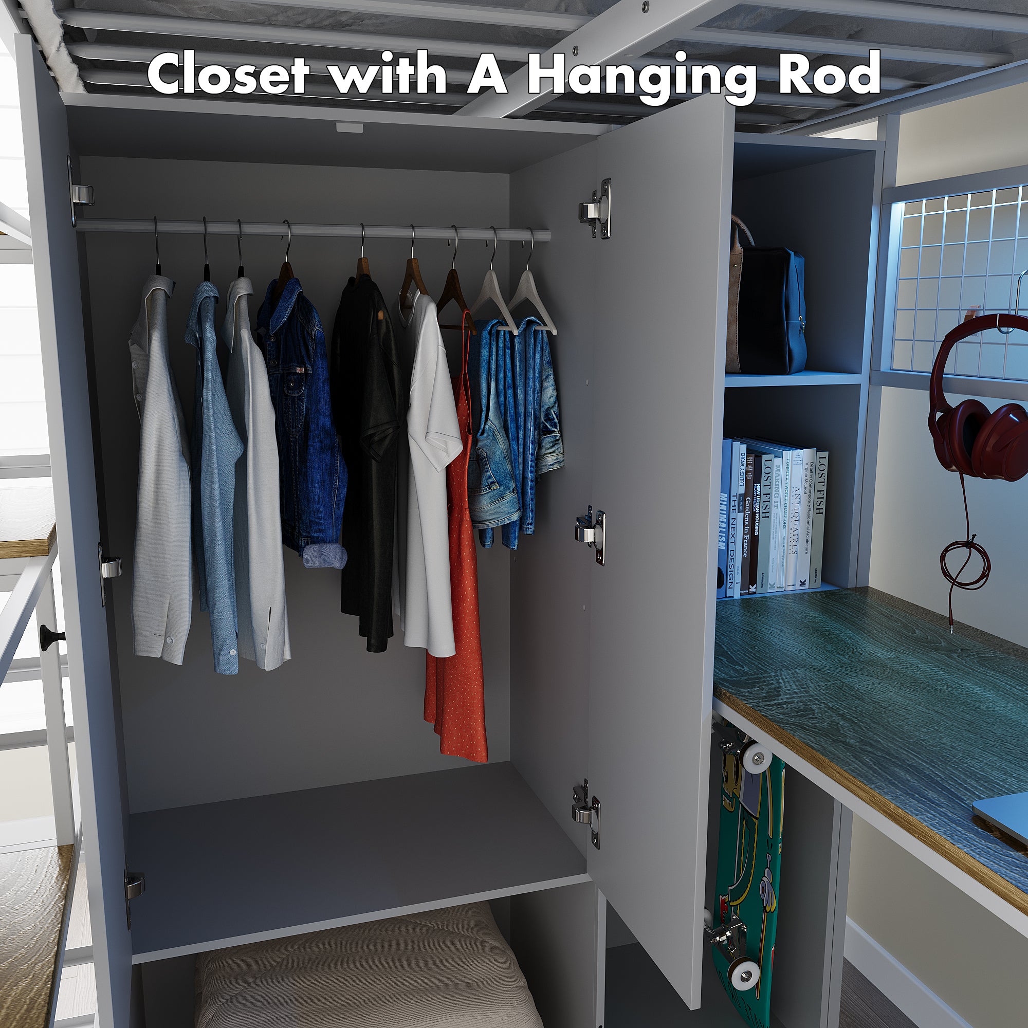 Advwin Space-Saving Loft Bed with LED Light & Drawers