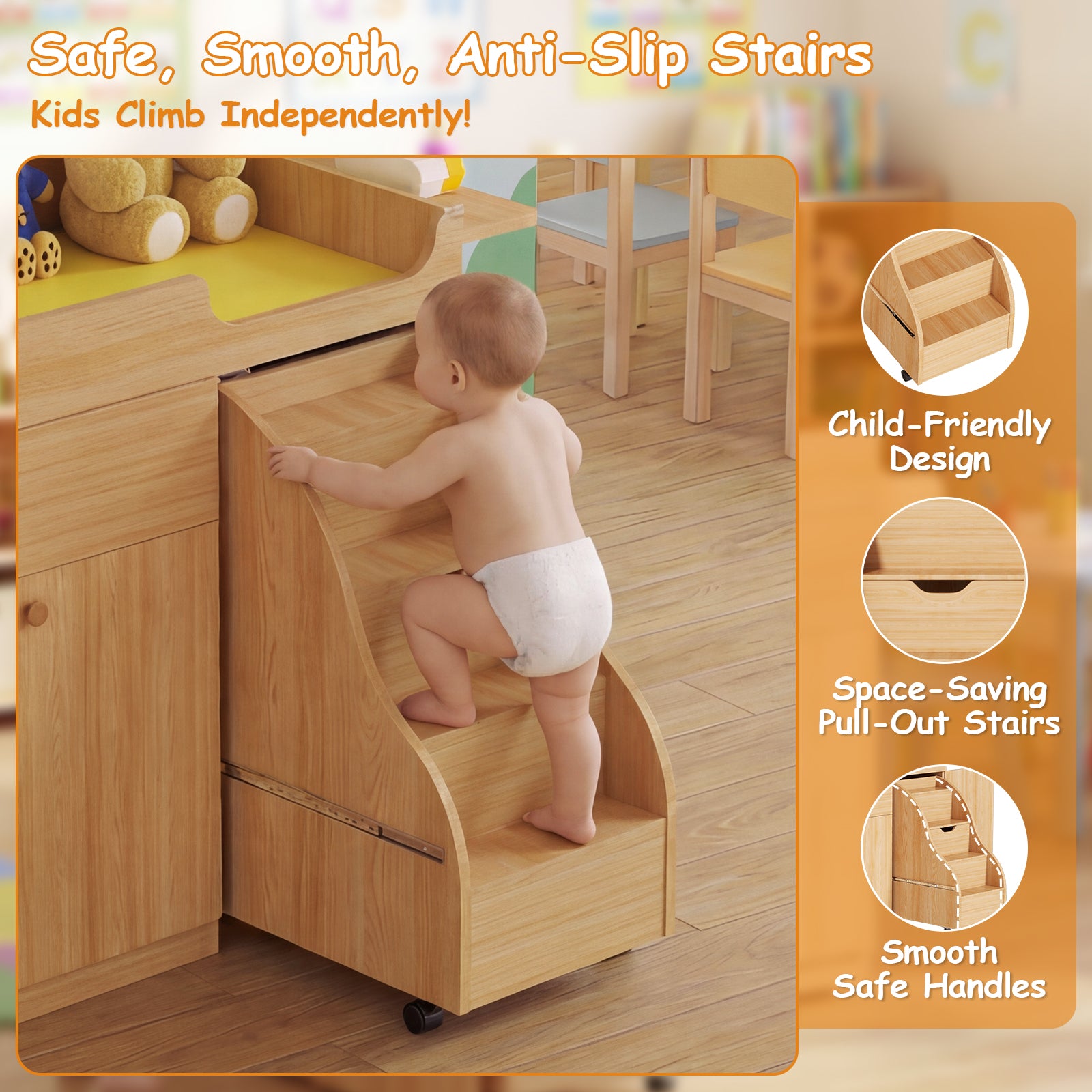 Advwin Changing Table with Stairs for Daycare & Home