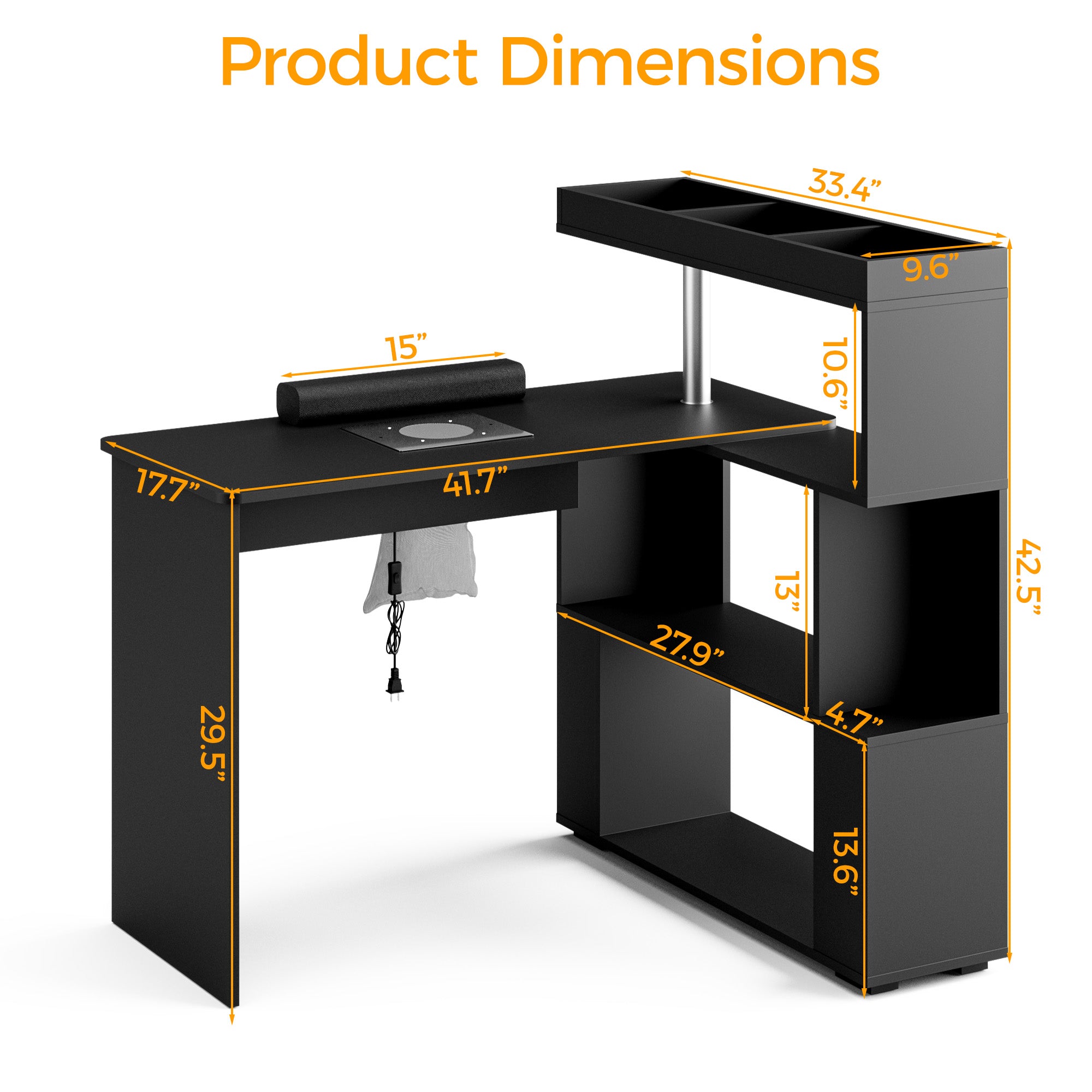 Advwin L-Shaped Rotating Nail Table with Dust Collector