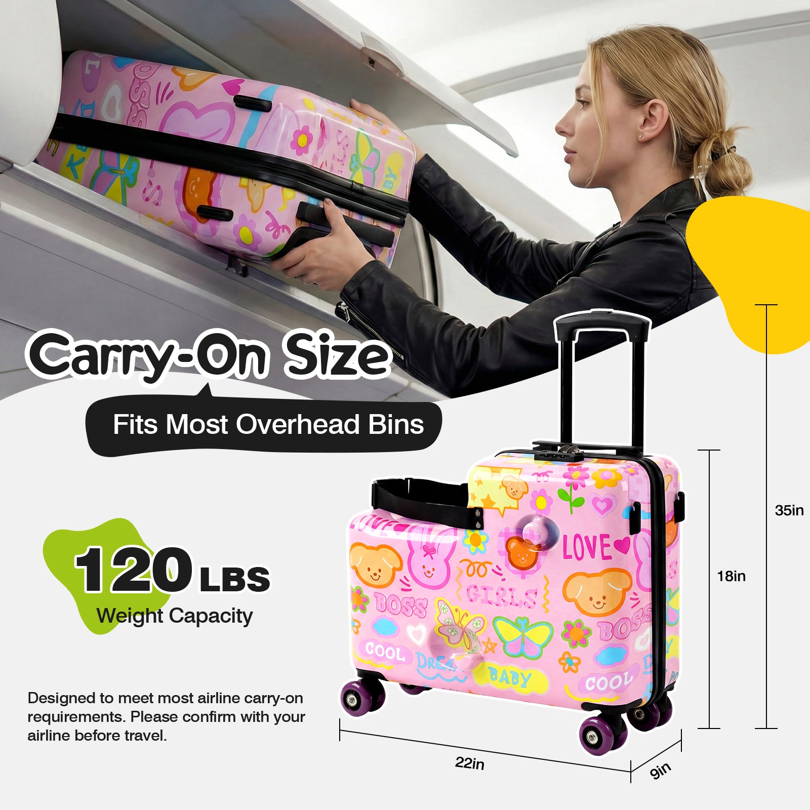 Advwin 20" Cute Pattern Ride-On Suitcase