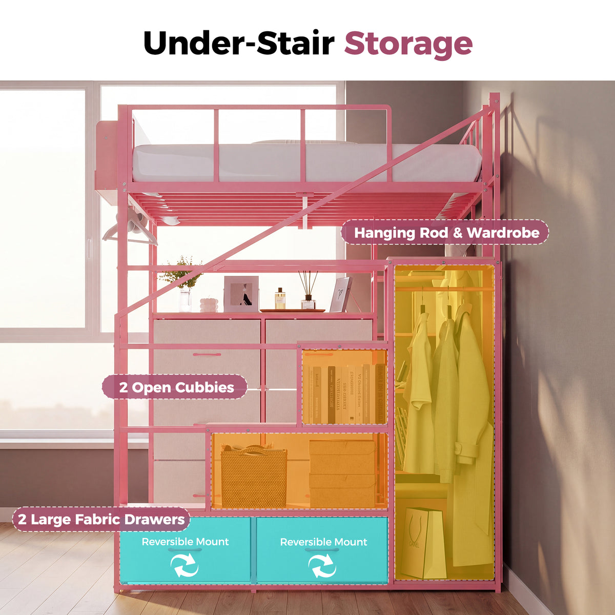 Advwin Loft Bed w/ Storage Stairs & 6-Drawer Dresser