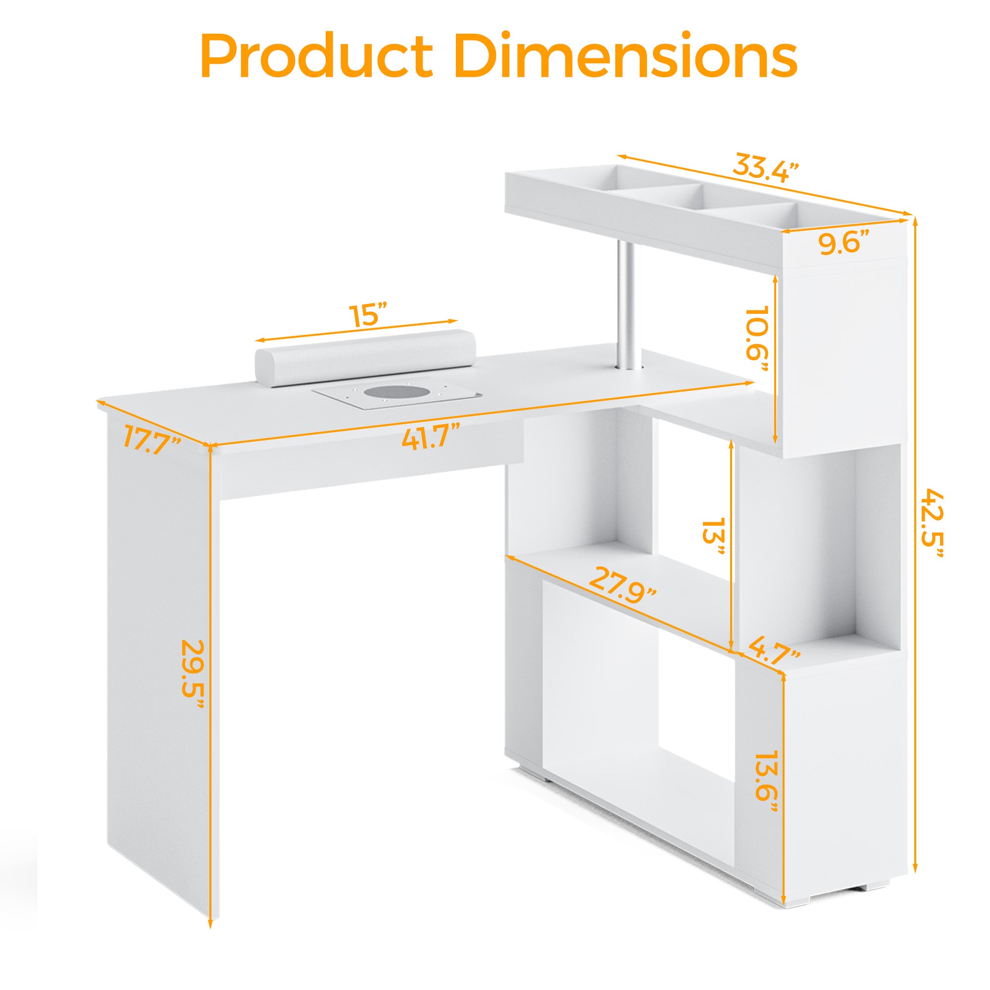 Advwin L-Shaped Rotating Nail Table with Dust Collector