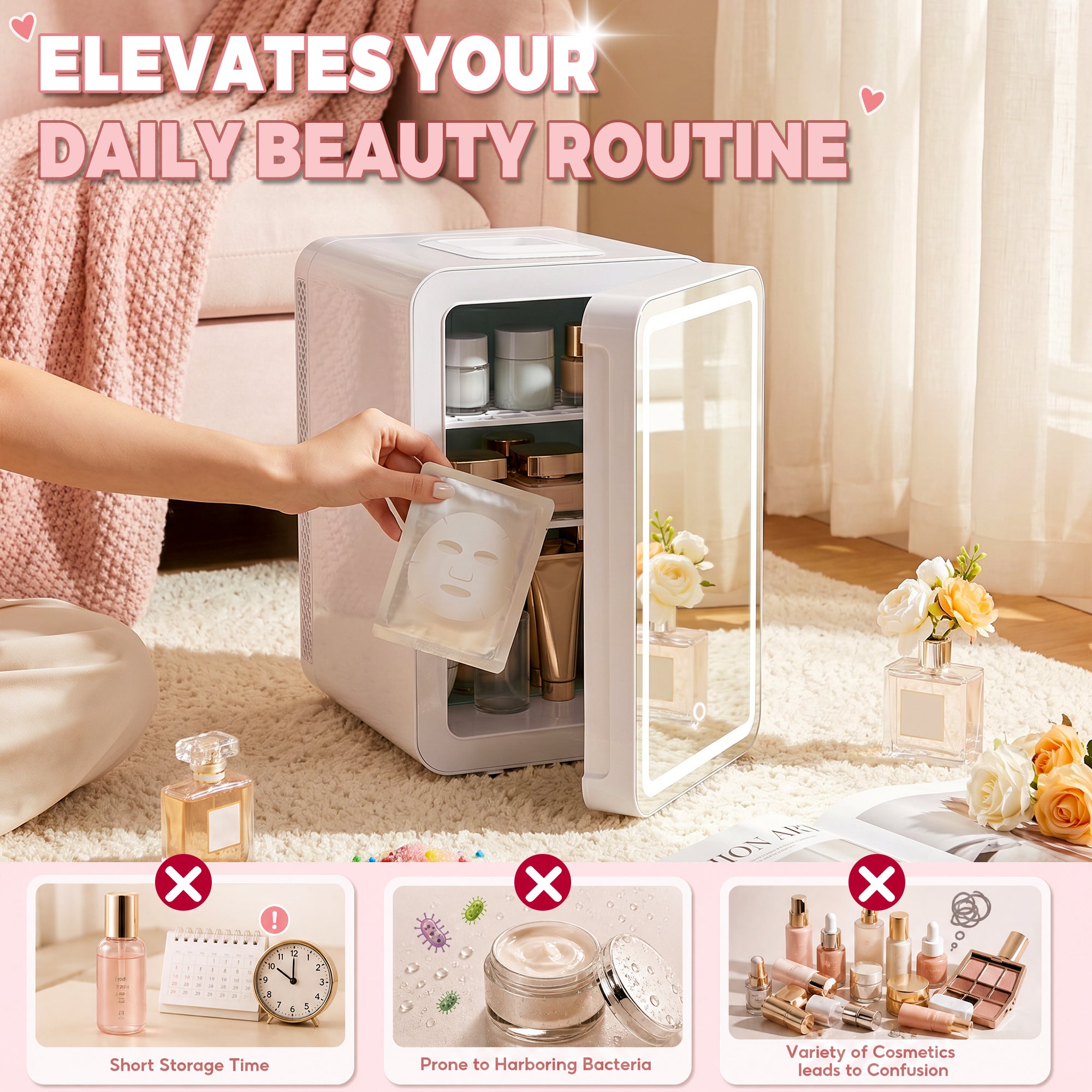 Advwin 16L Mini Skincare Fridge with Mirror & LED Lighting