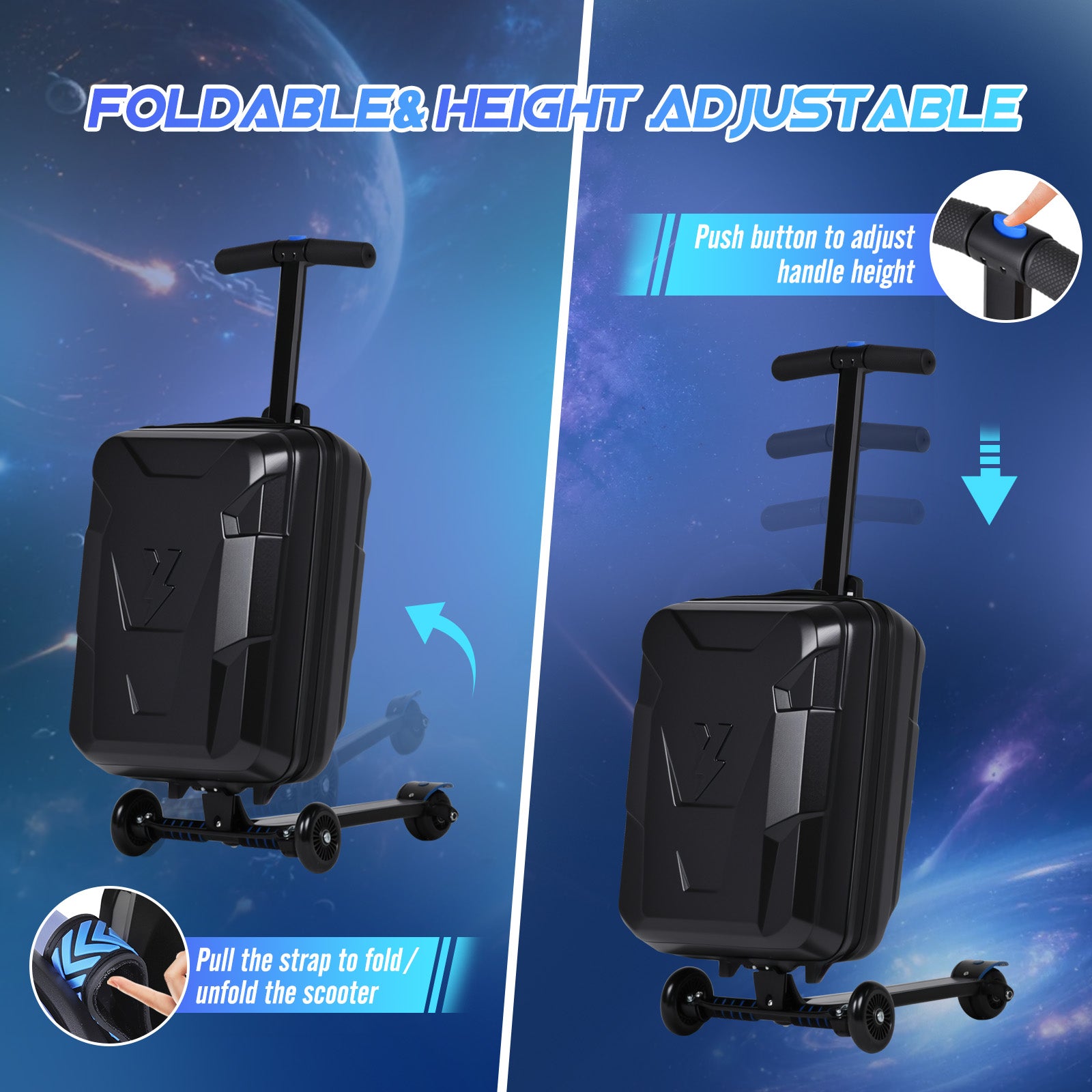 Advwin Foldable Carry On Scooter Suitcase for Kids