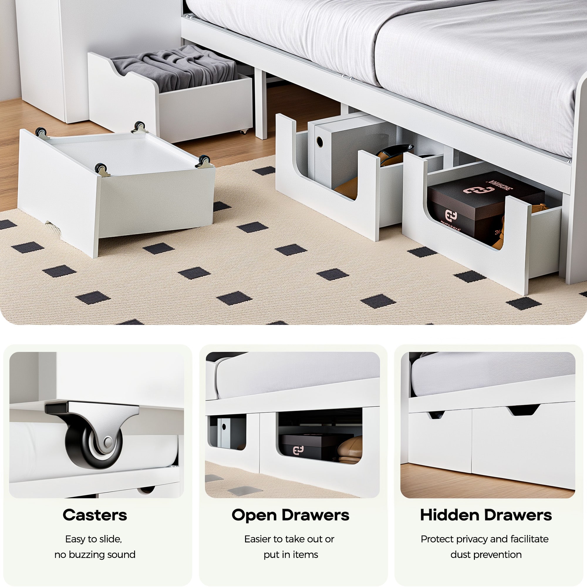 Advwin Platform Bed Frame with Foldable Desk