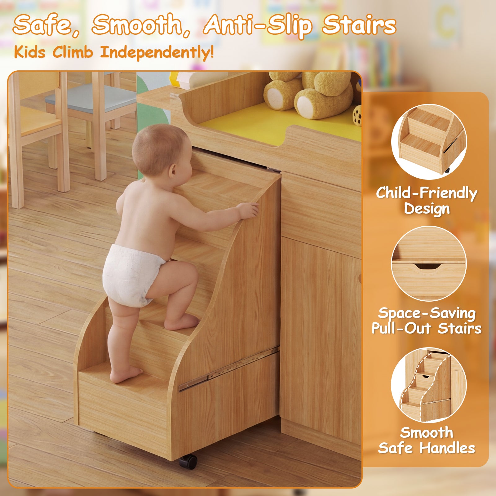 Advwin Changing Table with Stairs for Daycare & Home