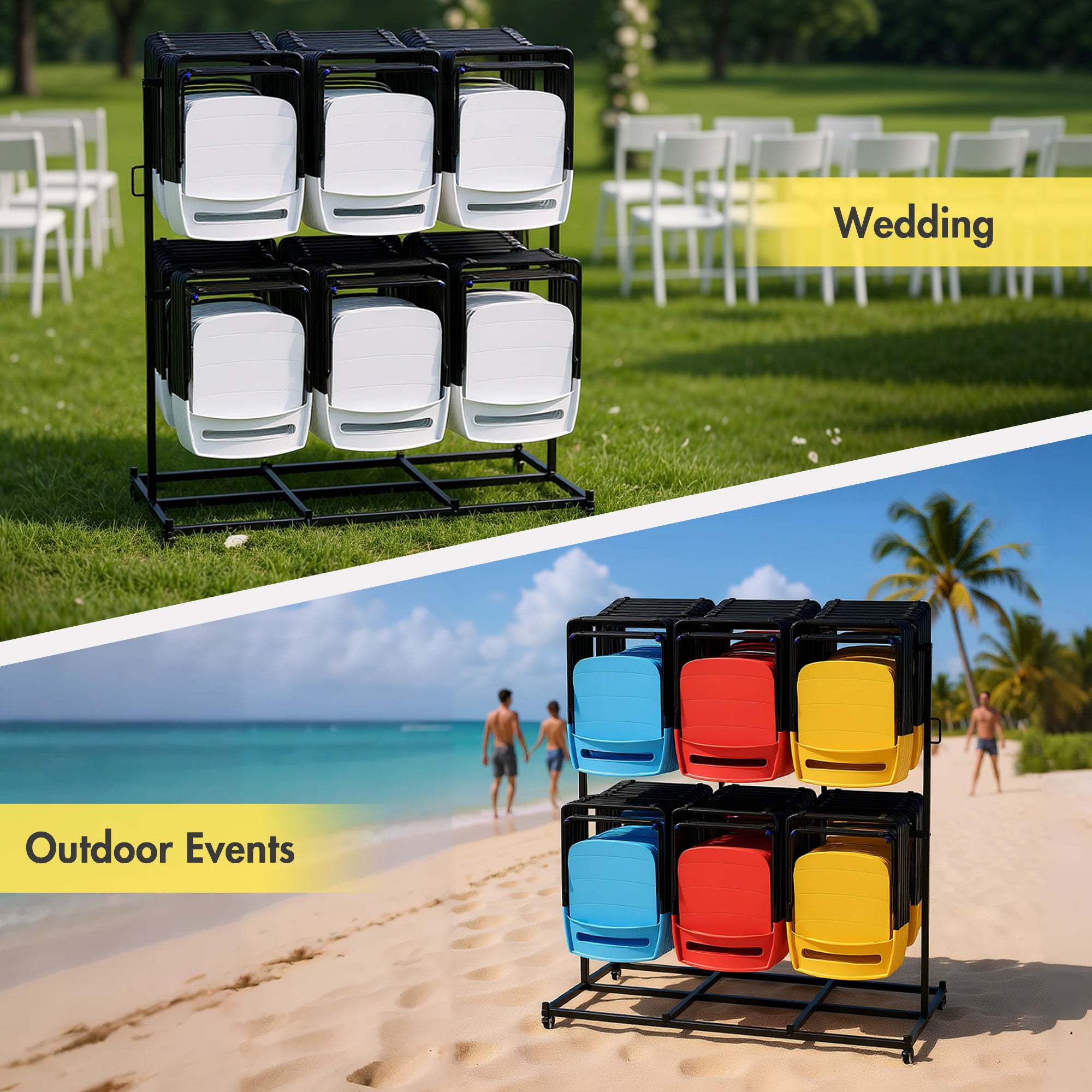 Advwin Folding Chair Rack with Lockable Wheels