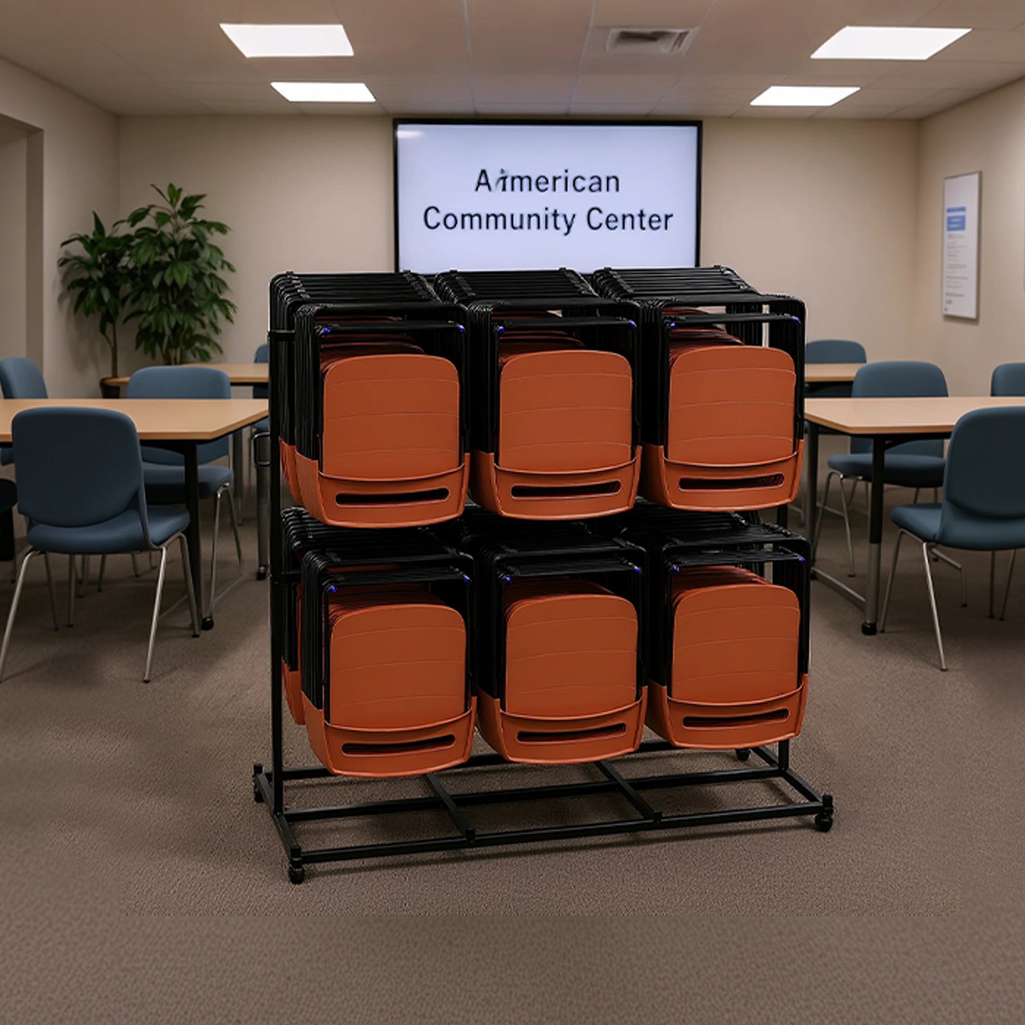 Advwin Folding Chair Rack with Lockable Wheels