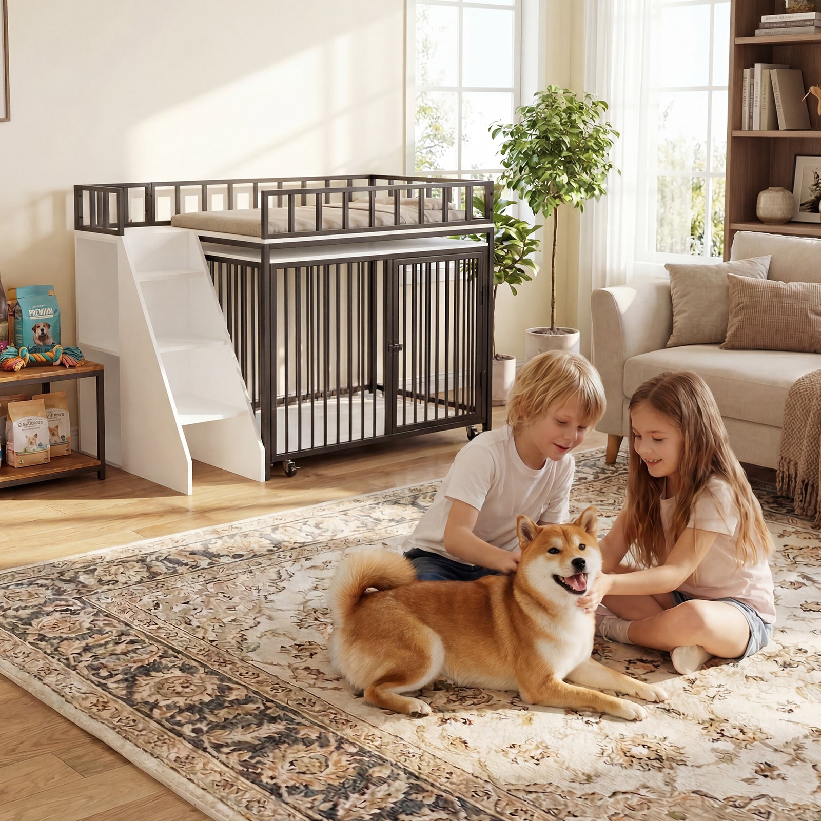 Advwin 37" Loft-Style Dog Crate with Storage Shelves