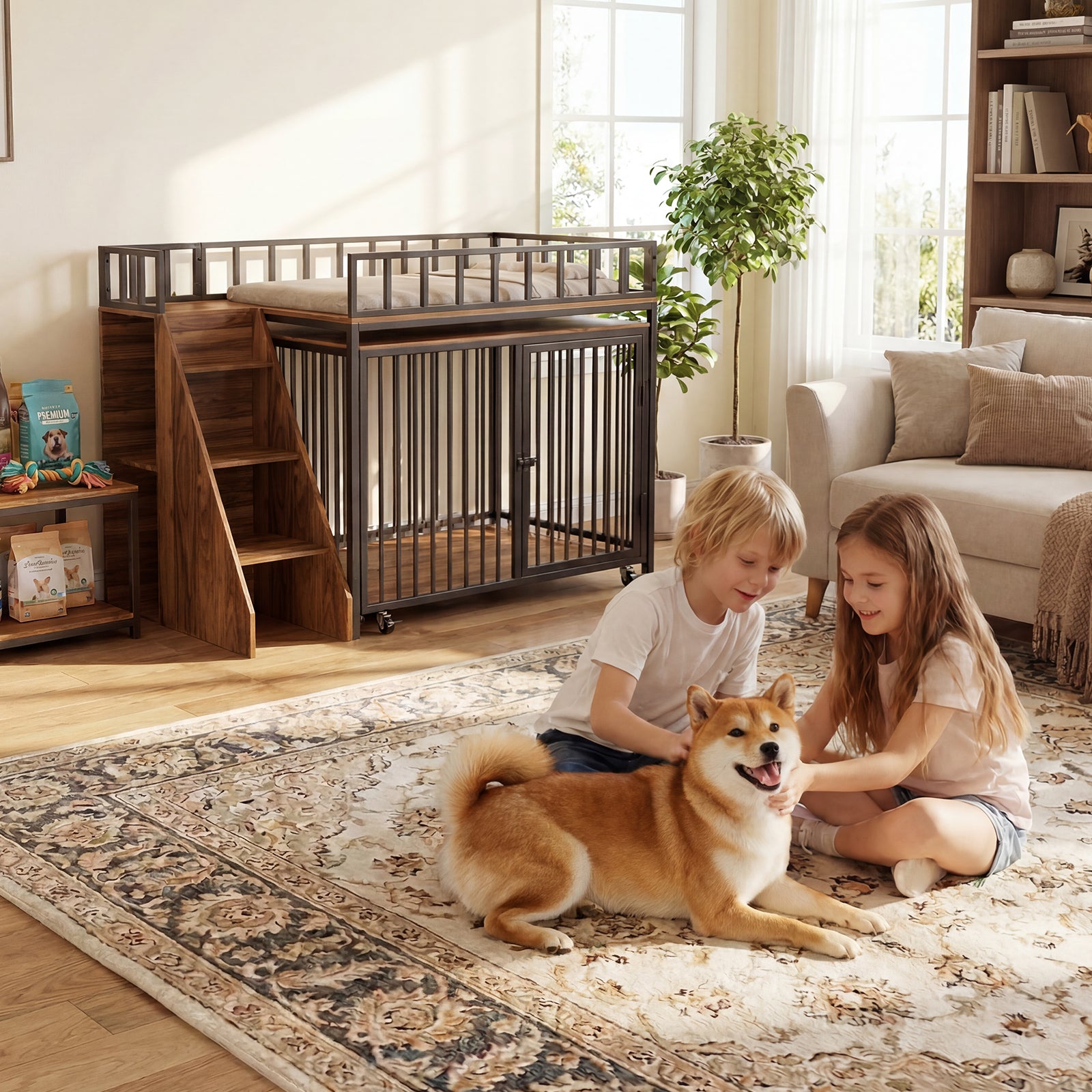 Advwin 37" Loft-Style Dog Crate with Storage Shelves