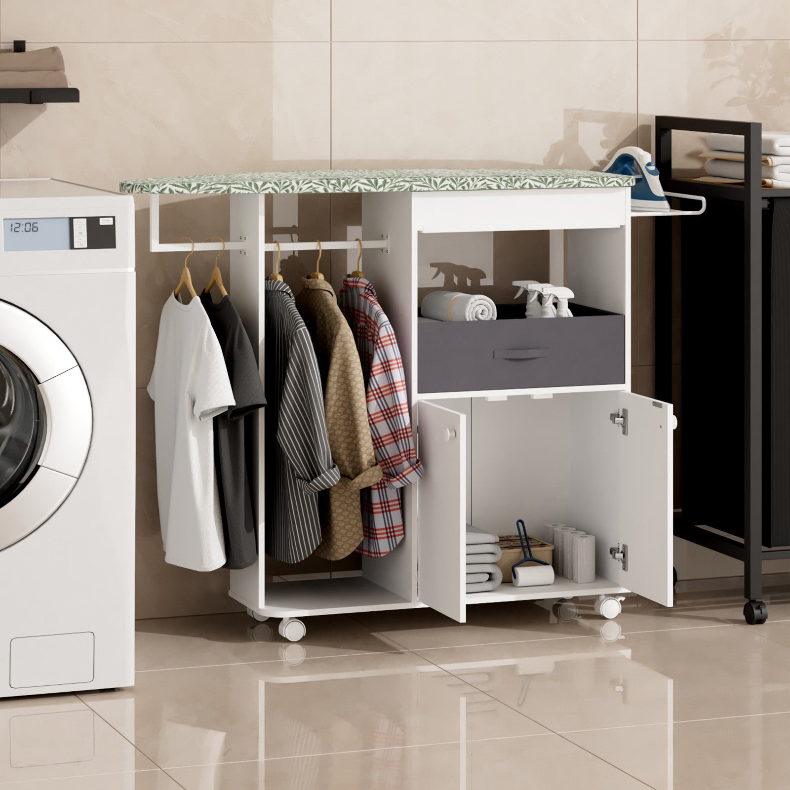 Advwin Rolling Ironing Board with Storage Cabinet