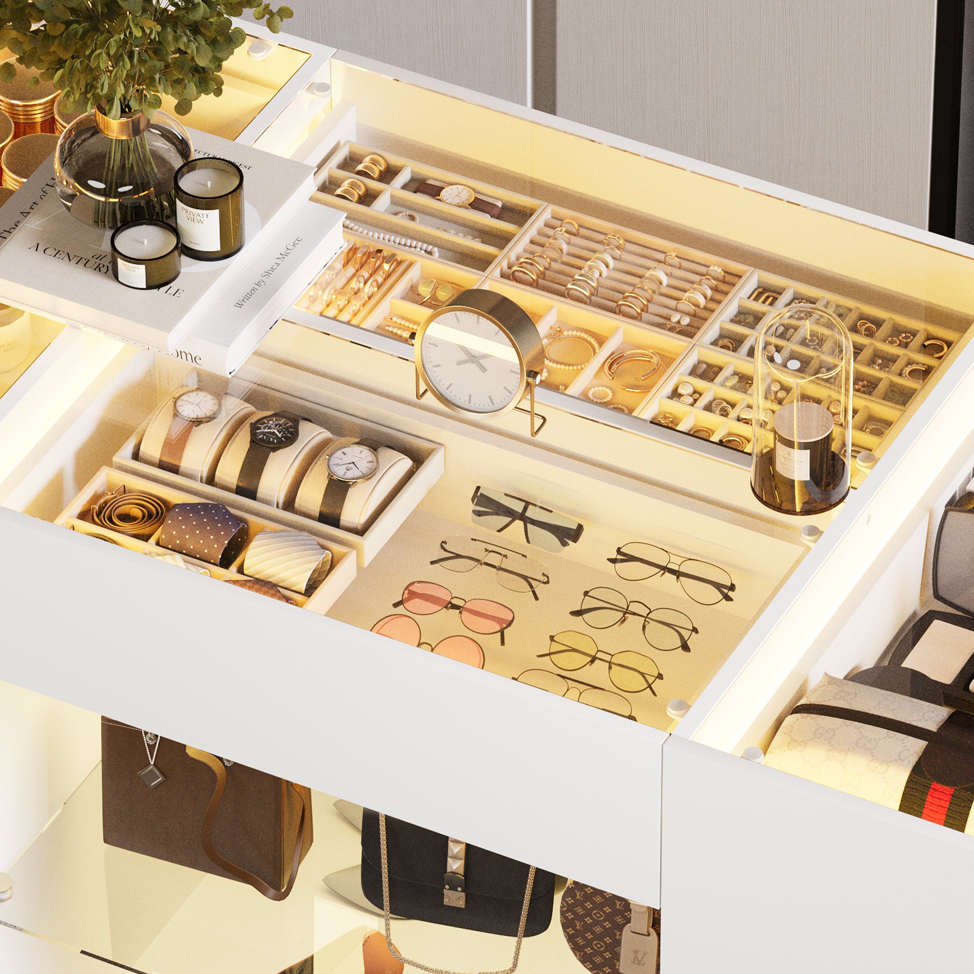 Advwin Modern Closet Island with 10 Drawers