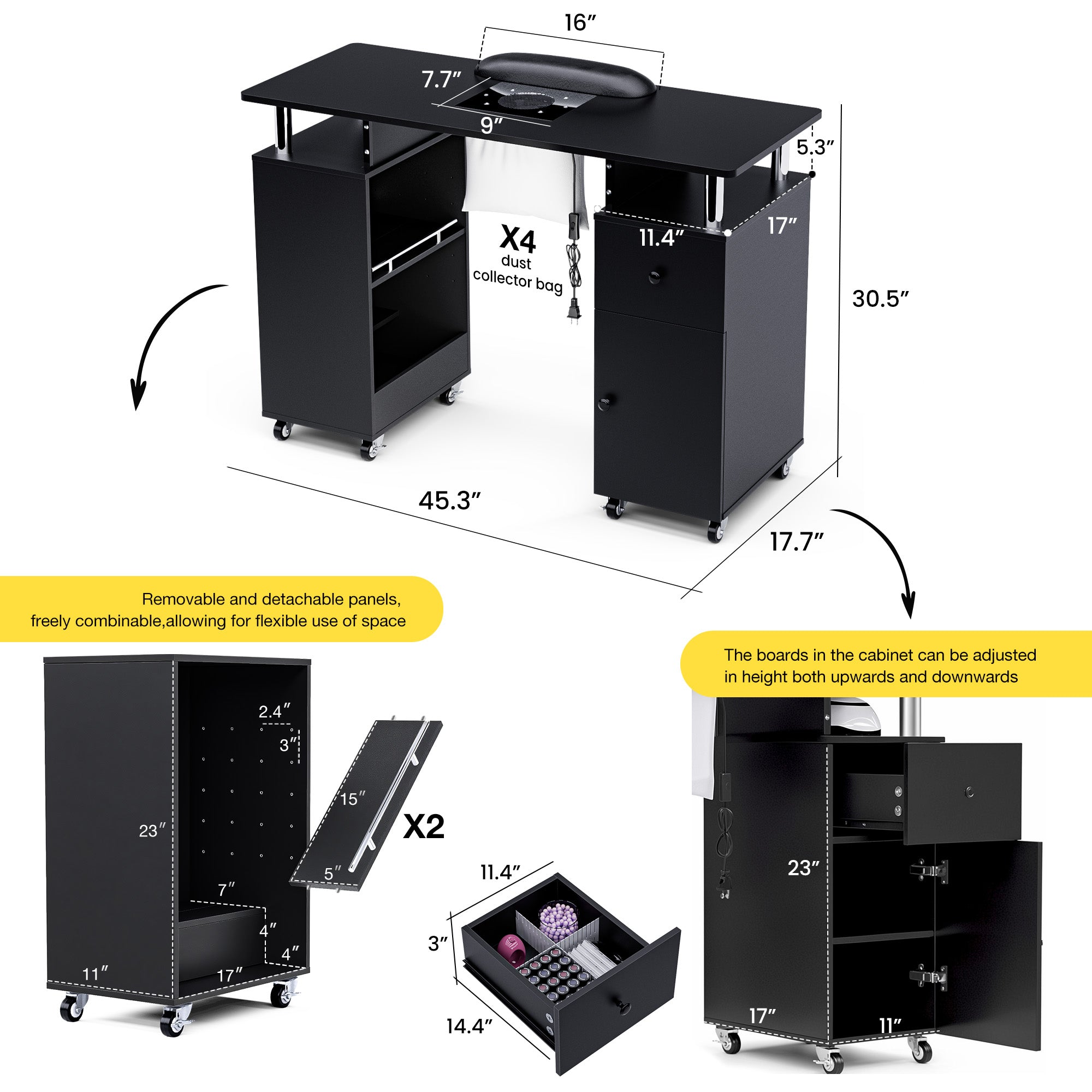 Advwin Nail Table w/ Dust Collector & Wrist Rest