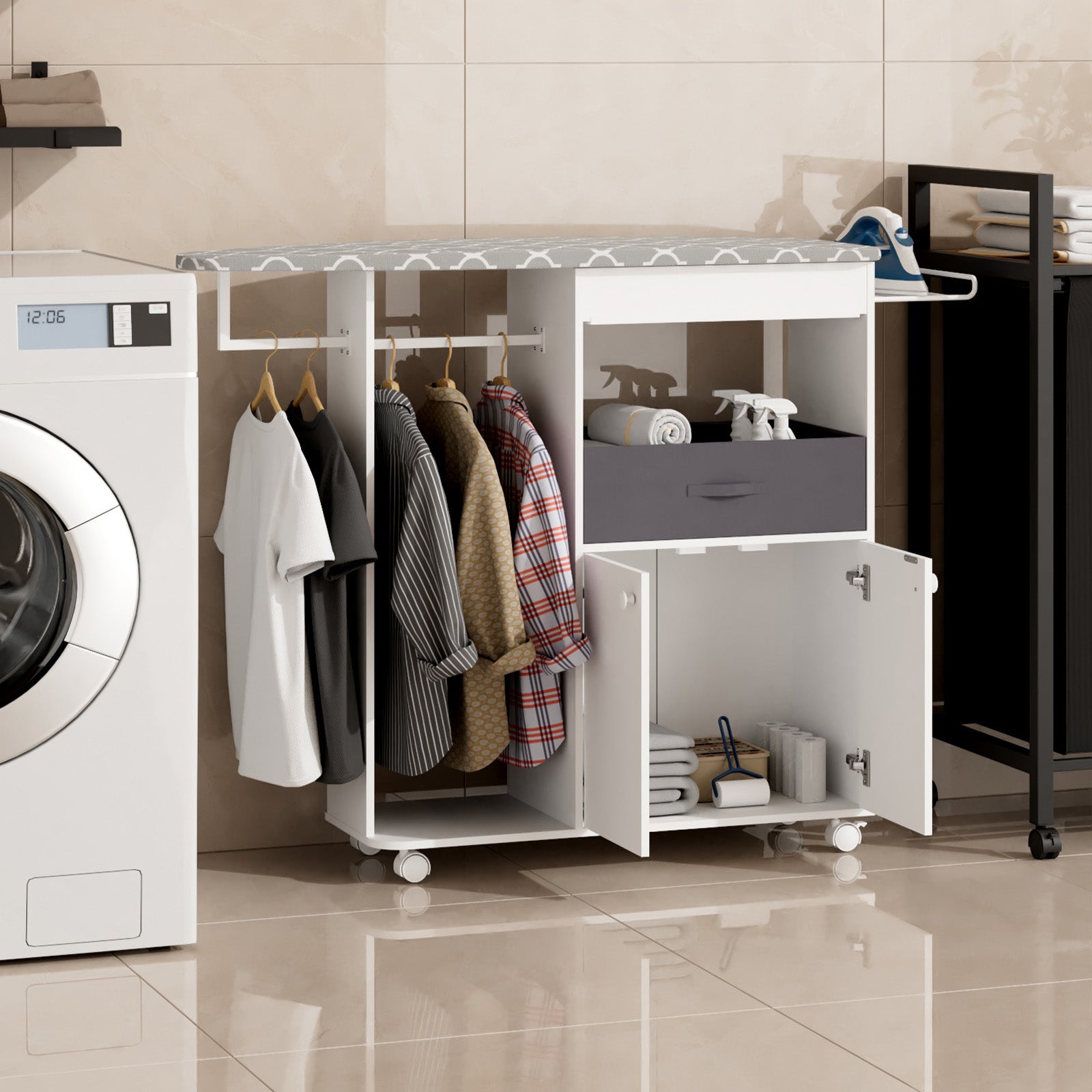 Advwin Rolling Ironing Board with Storage Cabinet