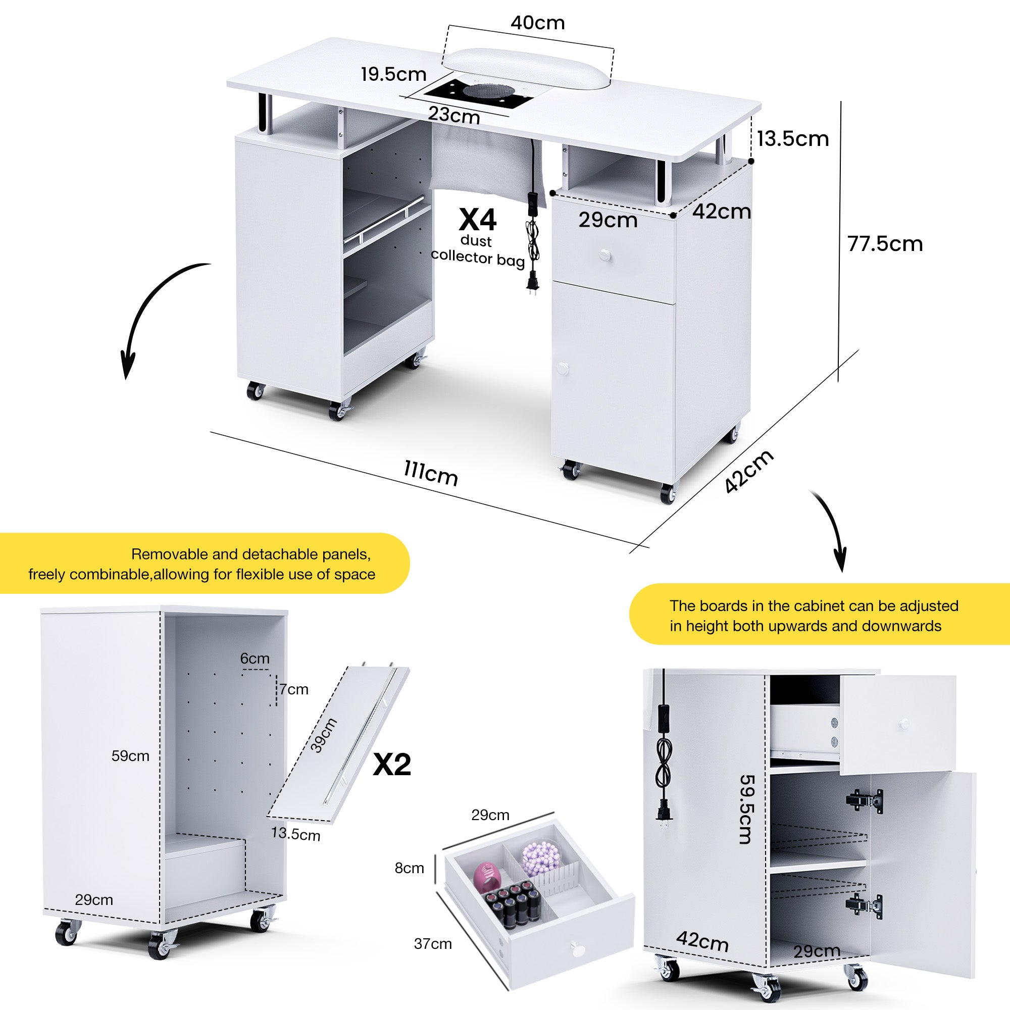 Advwin Nail Table w/ Dust Collector & Wrist Rest