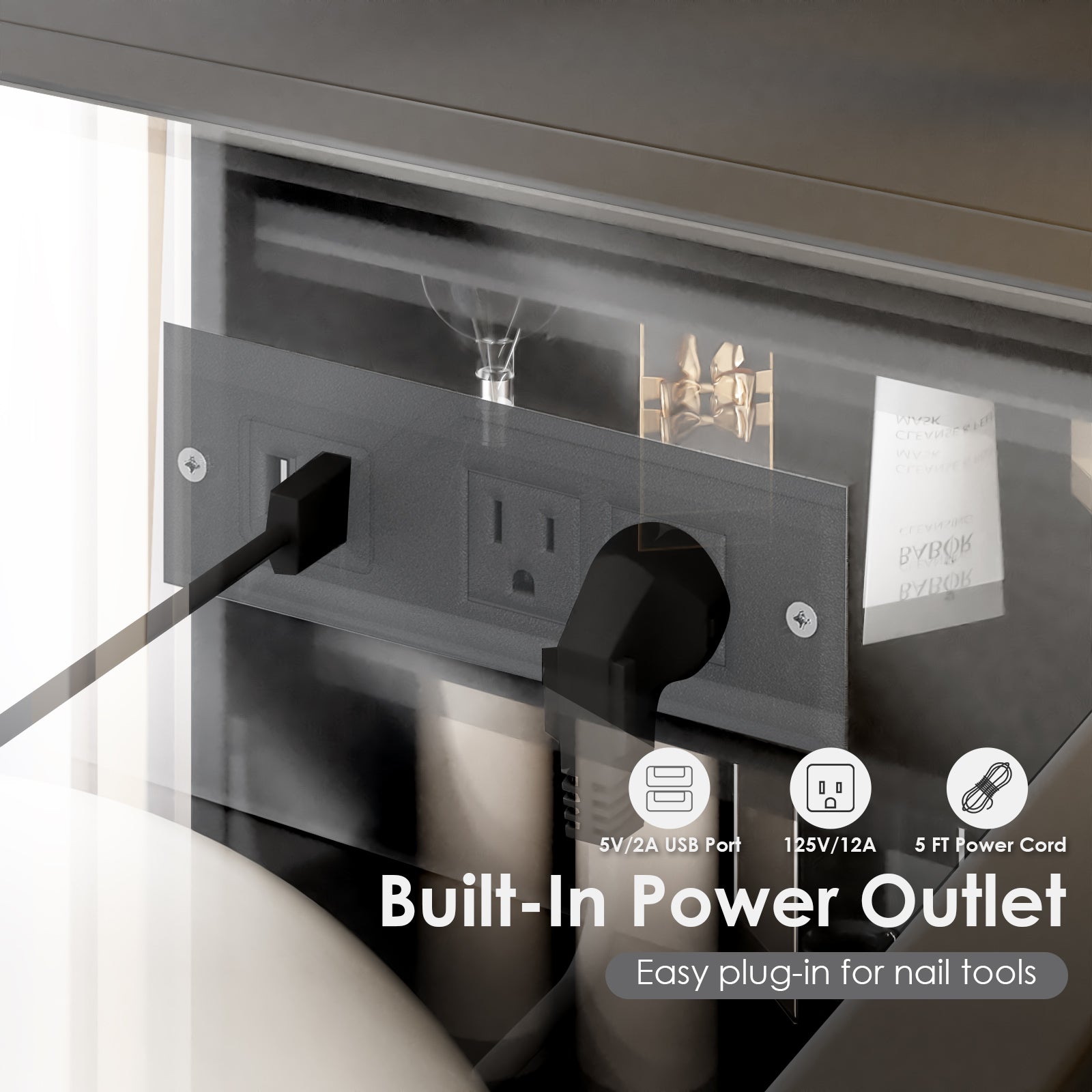 Advwin Nail Table w/LED Display Shelf Glass Table Top (Pre-Order)