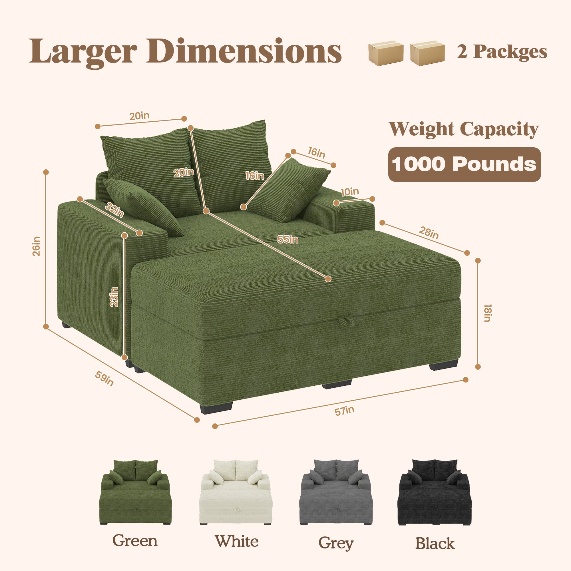 Advwin Chaise Lounge with Storage Ottoman Medium-Rib