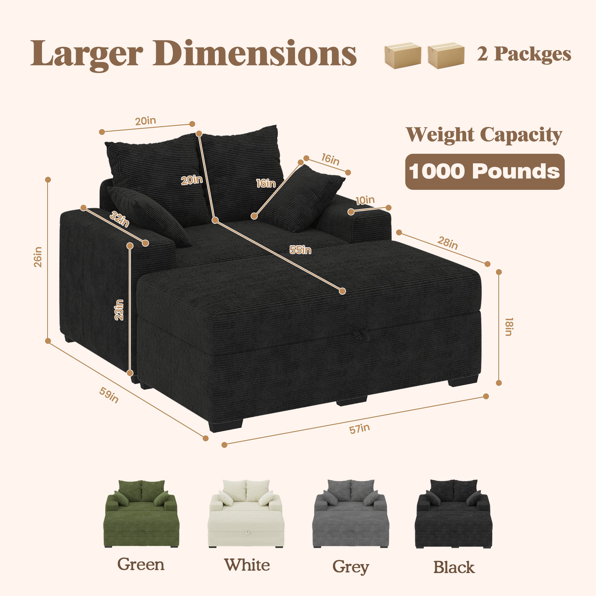 Advwin Chaise Lounge with Storage Ottoman Medium-Rib