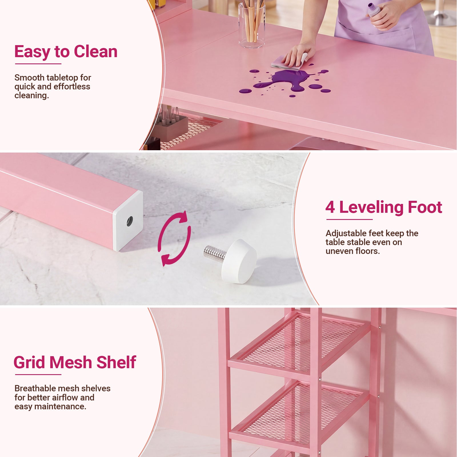 Advwin Double Tabletop Nail Desk w/ 3-Tier Storage Rack