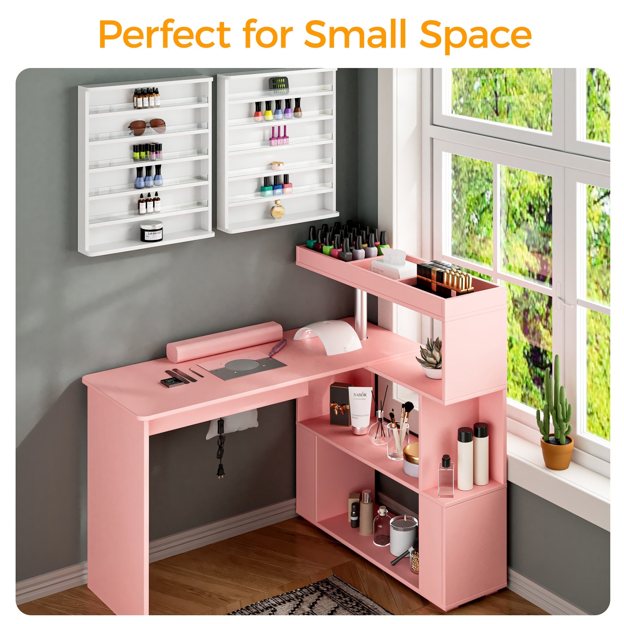 Advwin L-Shaped Rotating Nail Table with Dust Collector