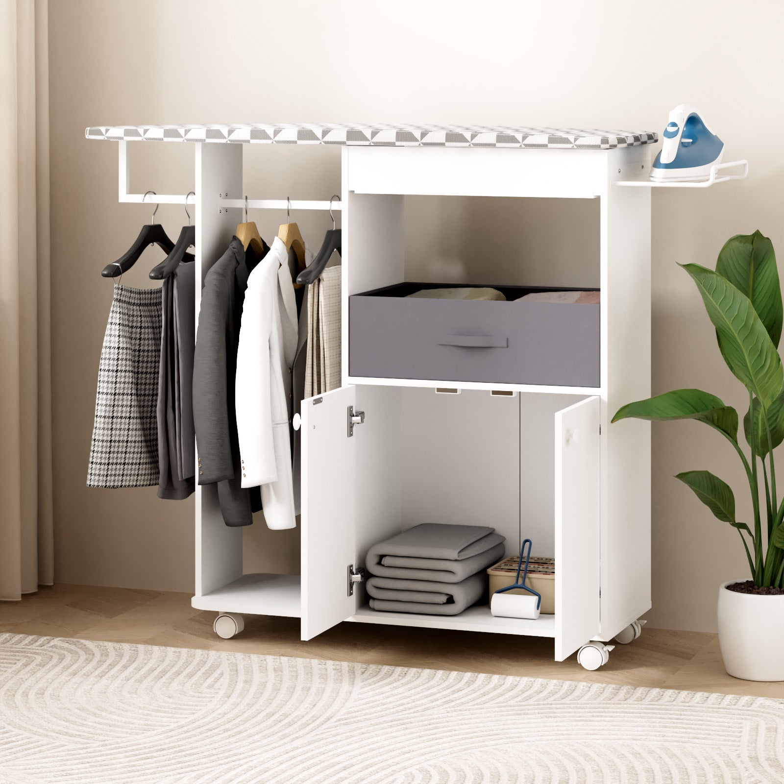 Advwin Rolling Ironing Board with Storage Cabinet