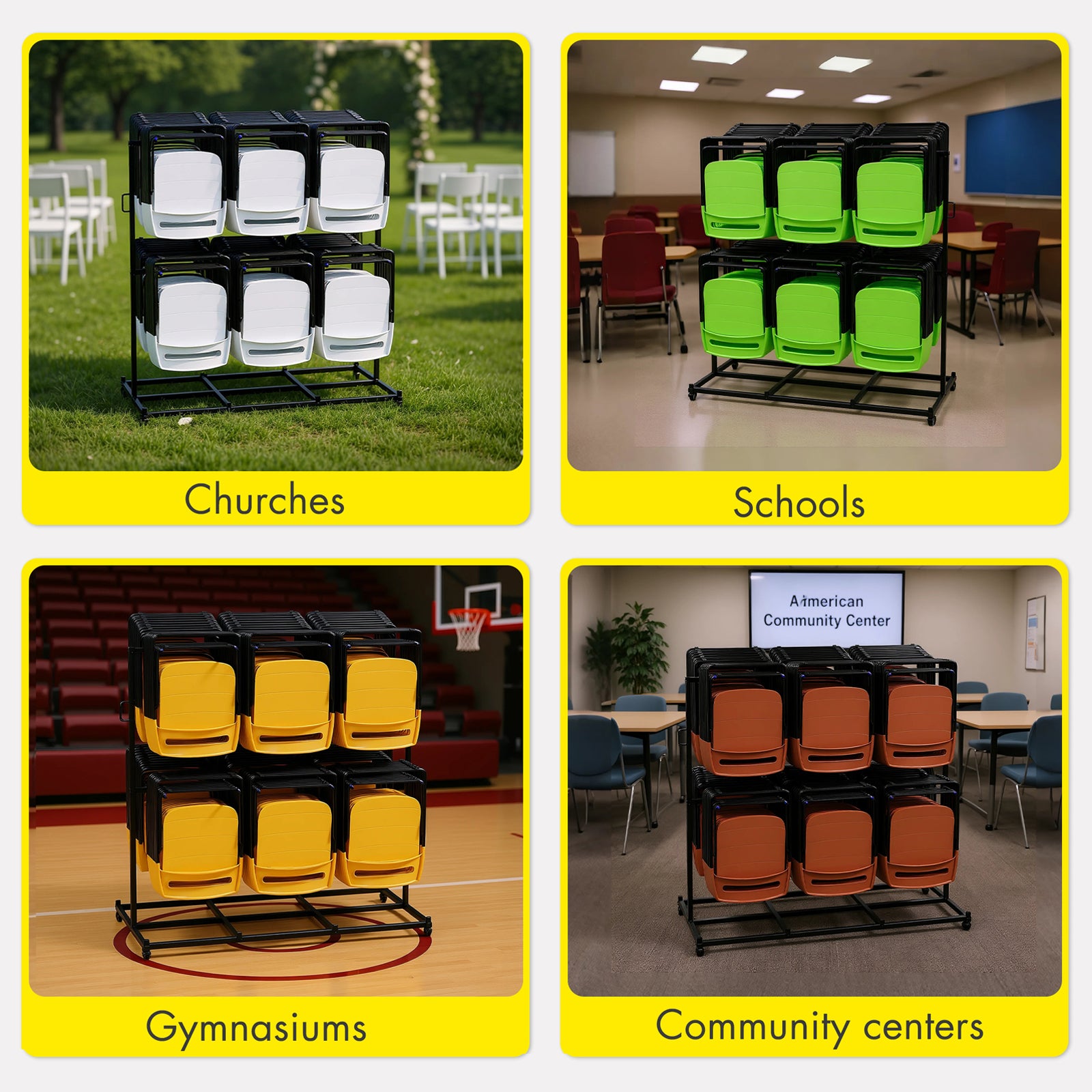 Advwin Folding Chair Rack with Lockable Wheels