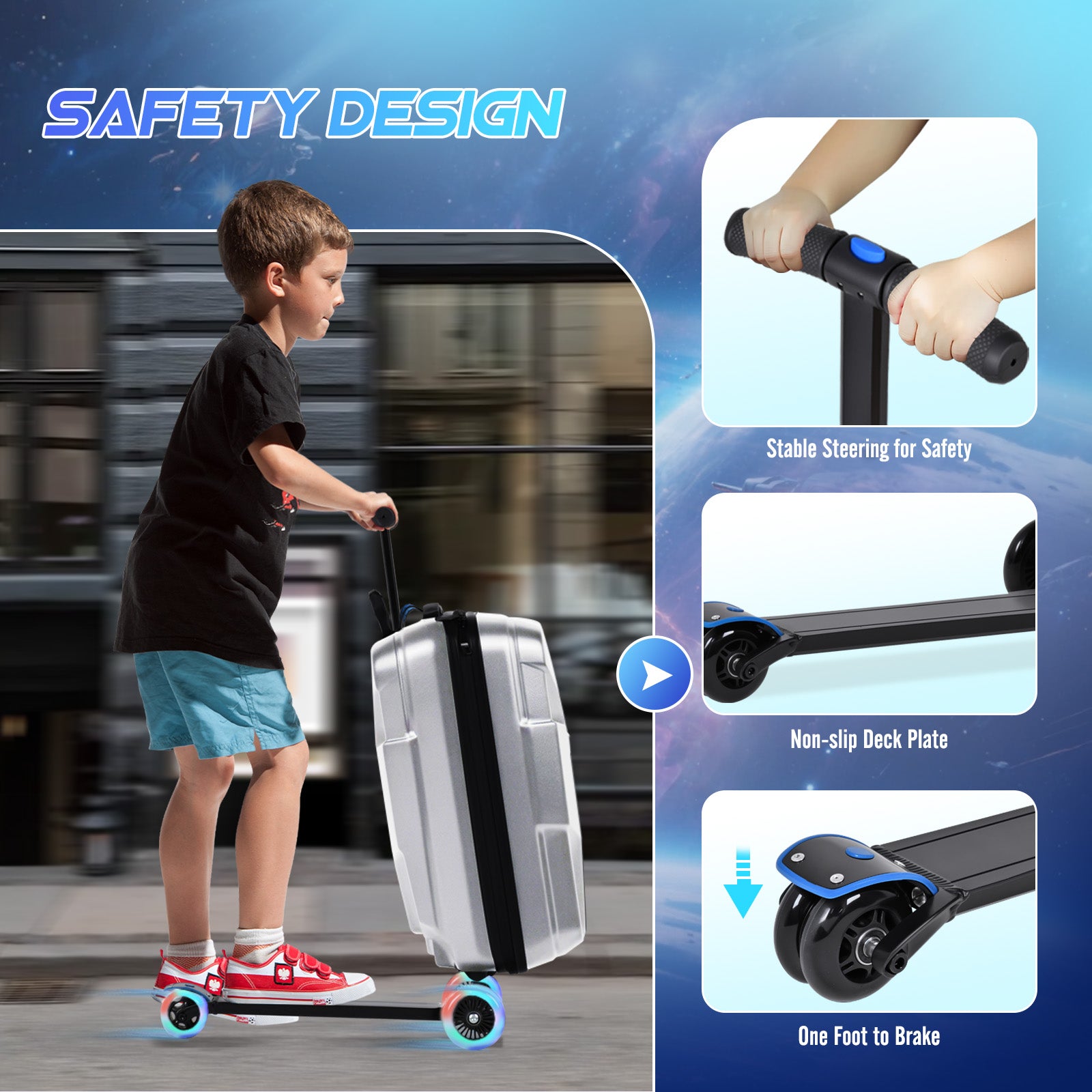 Advwin Foldable Carry On Scooter Suitcase for Kids