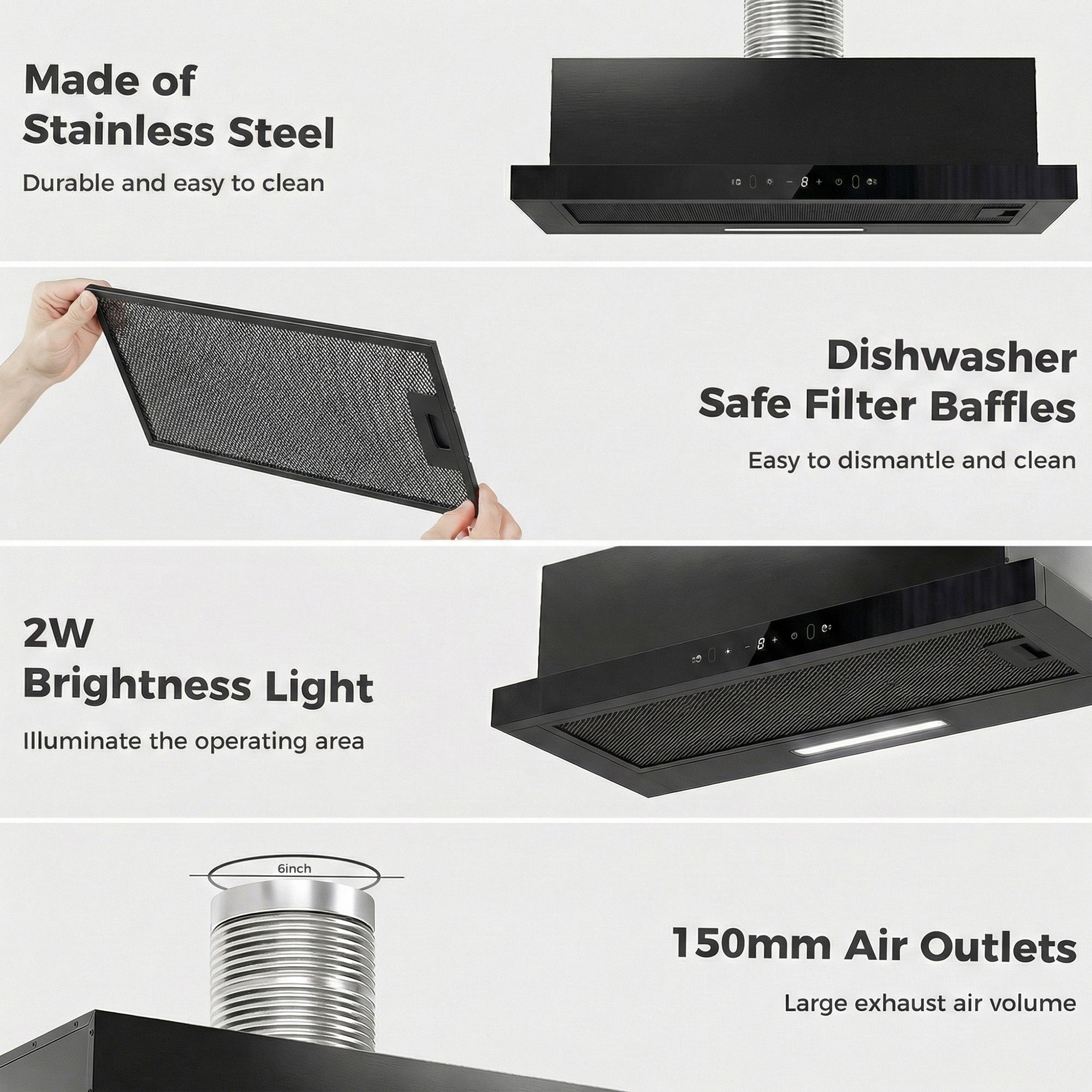 Advwin 30 Inch Range Hood w/ Hidden Pull-out Panel