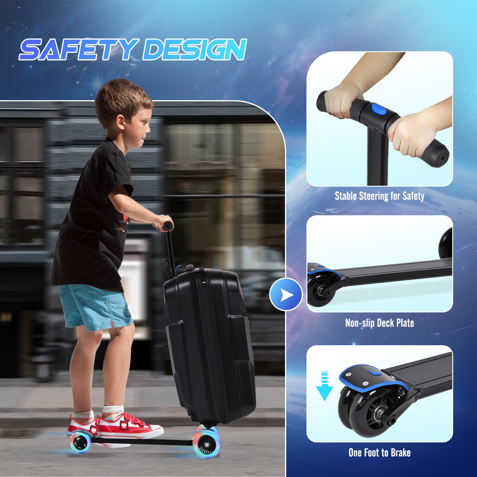 Advwin Foldable Carry On Scooter Suitcase for Kids