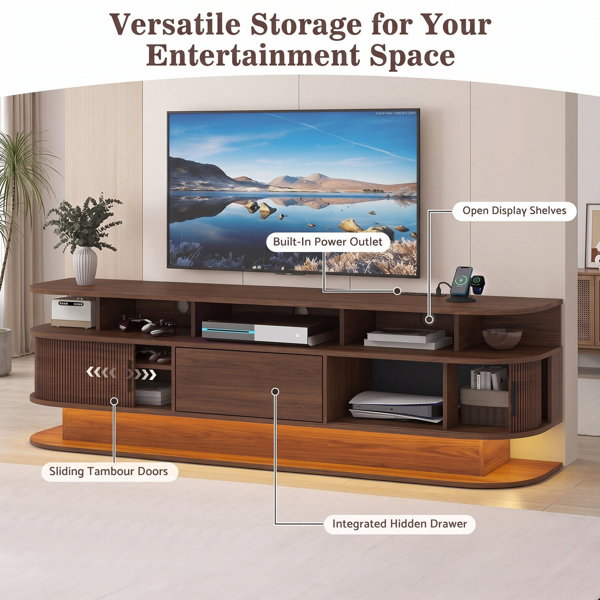 Advwin 68” Fluted Mid Century Modern TV Stand