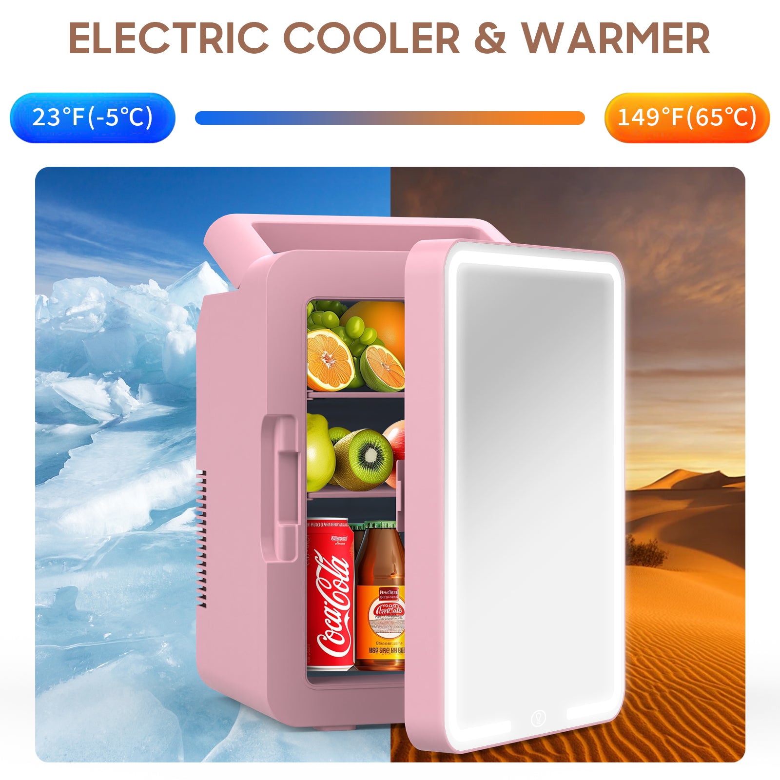 Advwin 12L Mini Fridge with LED Light Mirror