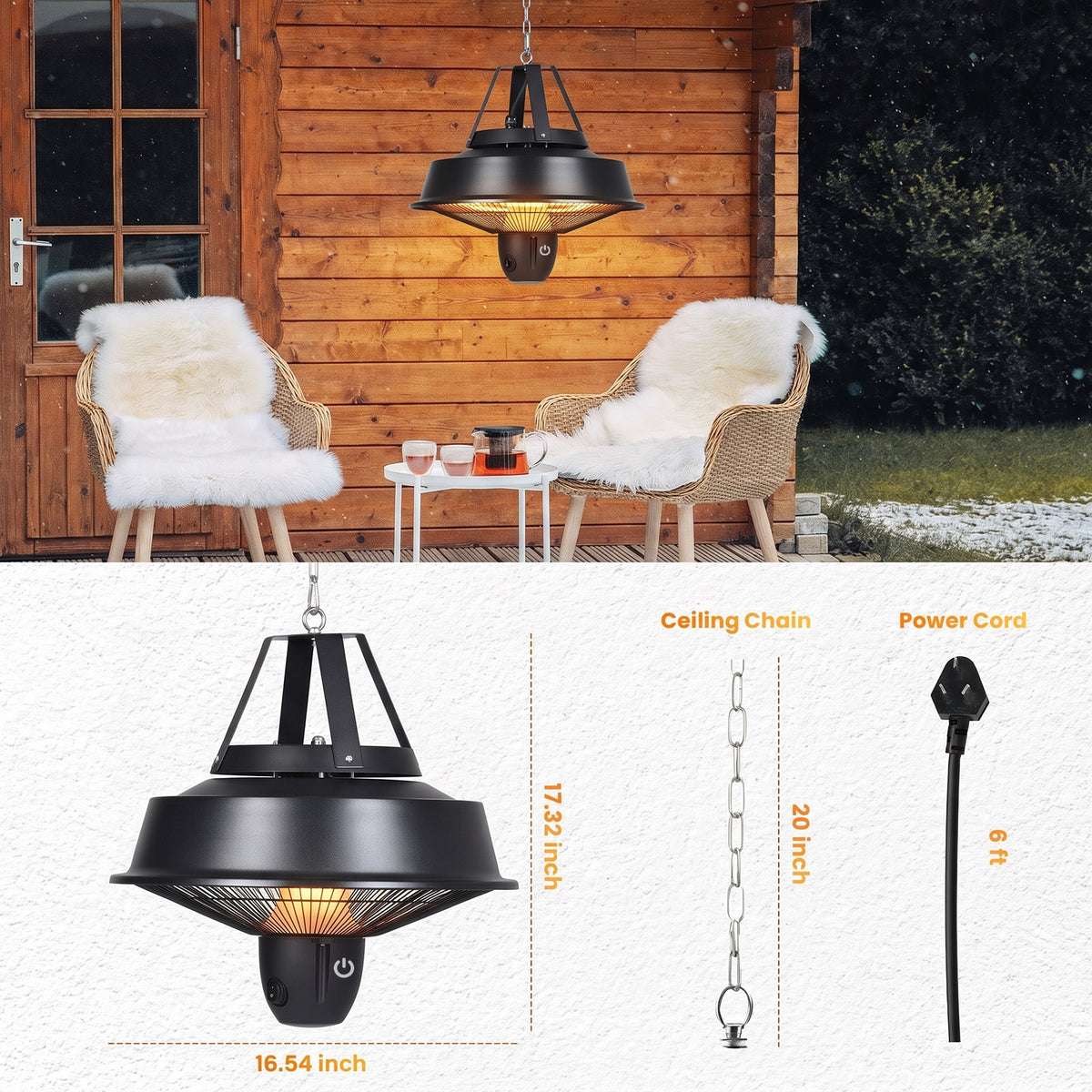 Advwin 1800W Infrared Hanging Patio Heater