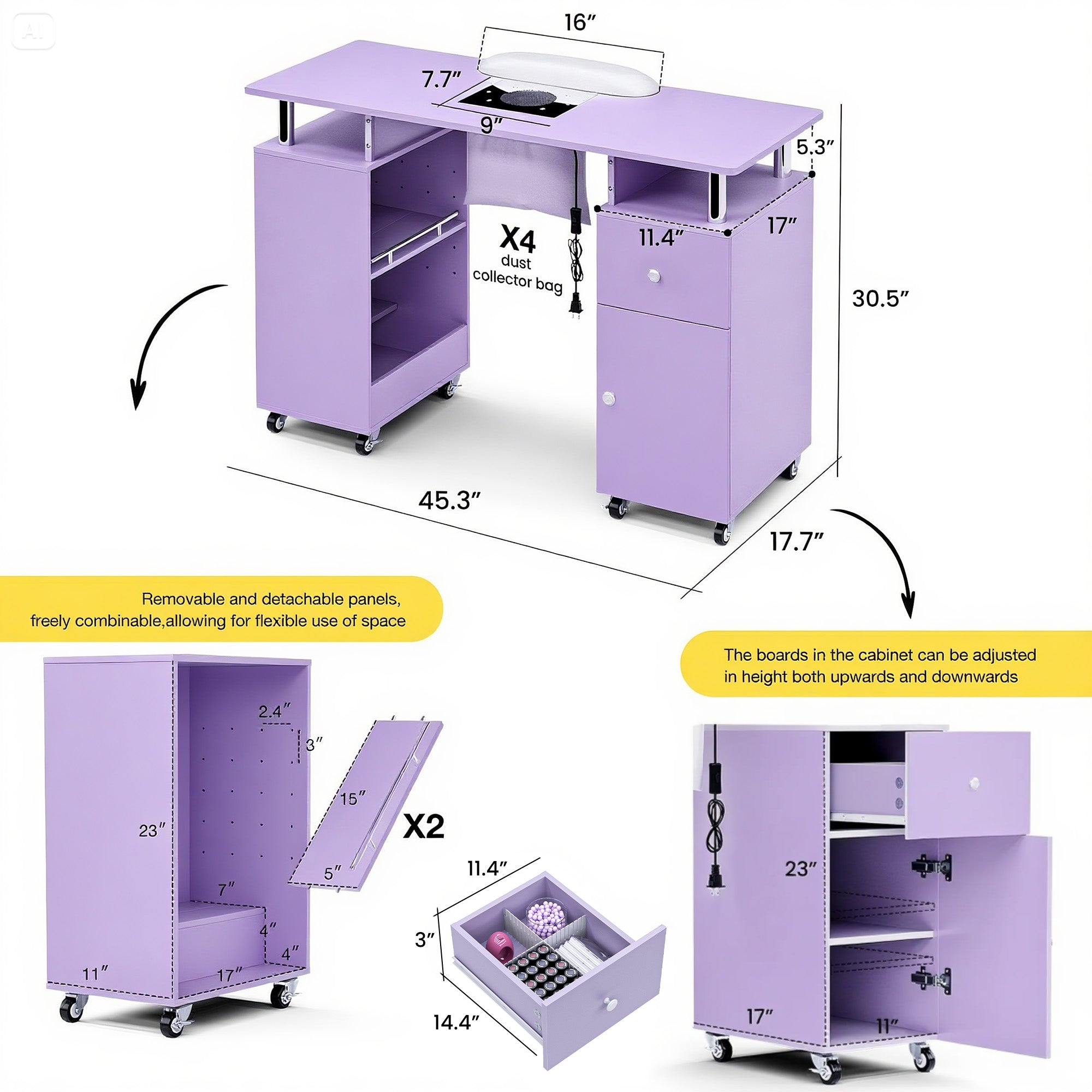 Advwin Nail Table w/ Dust Collector & Wrist Rest