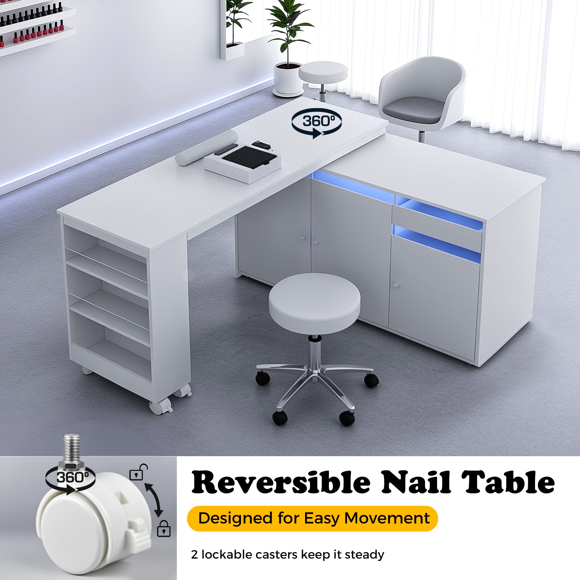 Advwin Rotating & Convertible Nail Table with LED Light