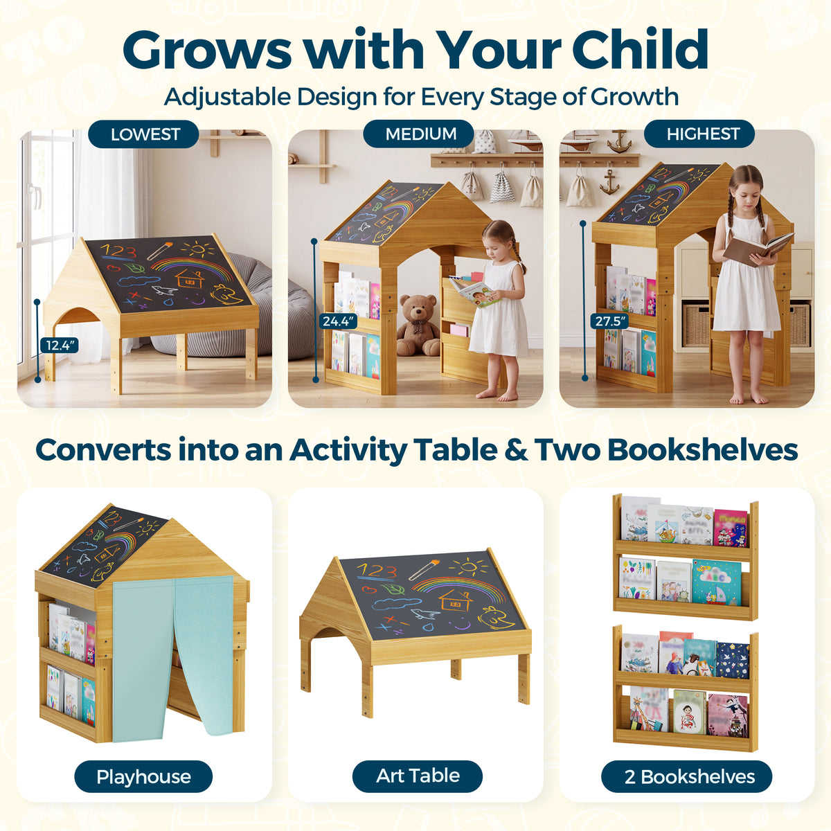 Advwin Montessori Adjustable Wooden Playhouse