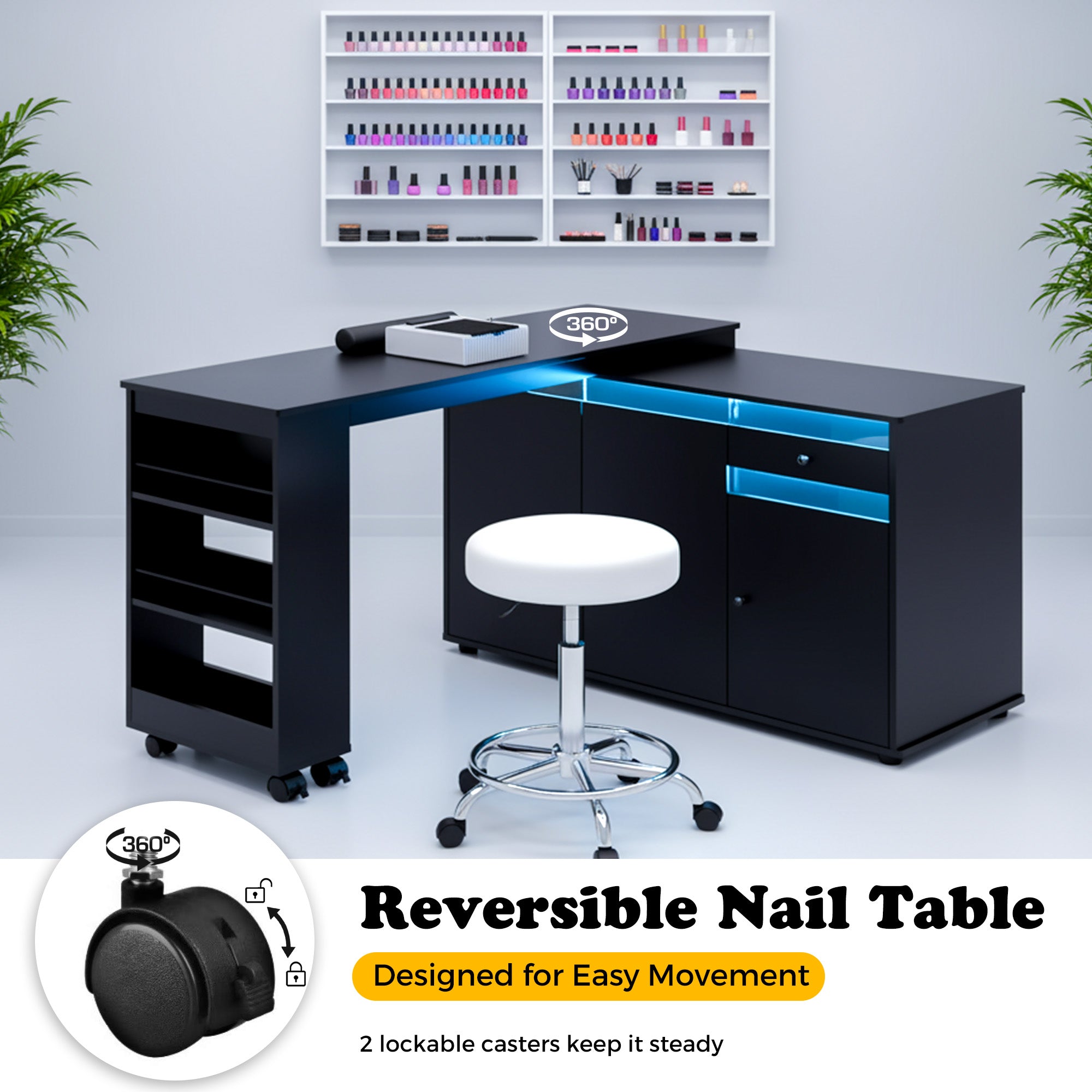 Advwin Rotating & Convertible Nail Table with LED Light